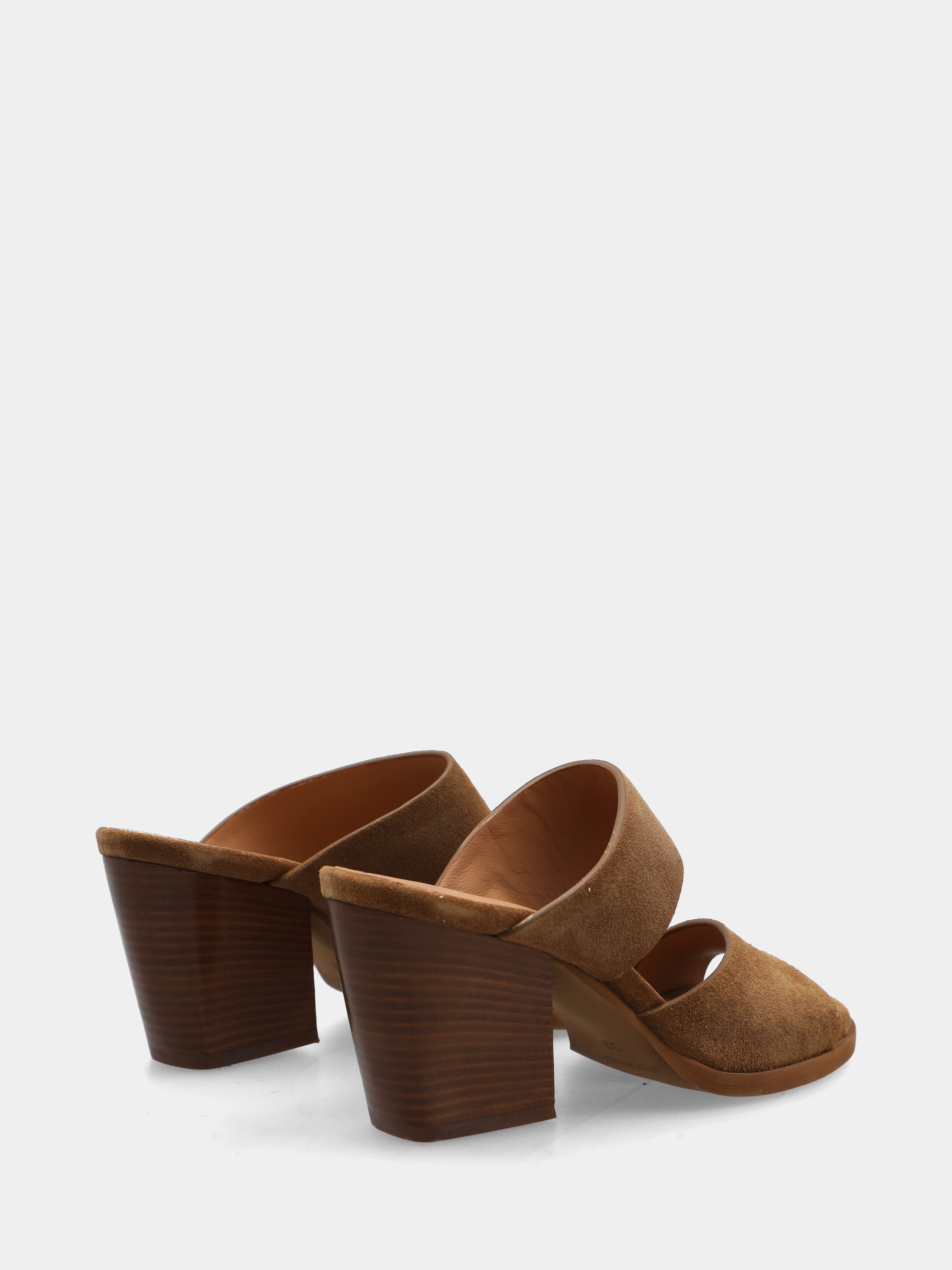 Sandalo in velour marrone con tacco a blocco