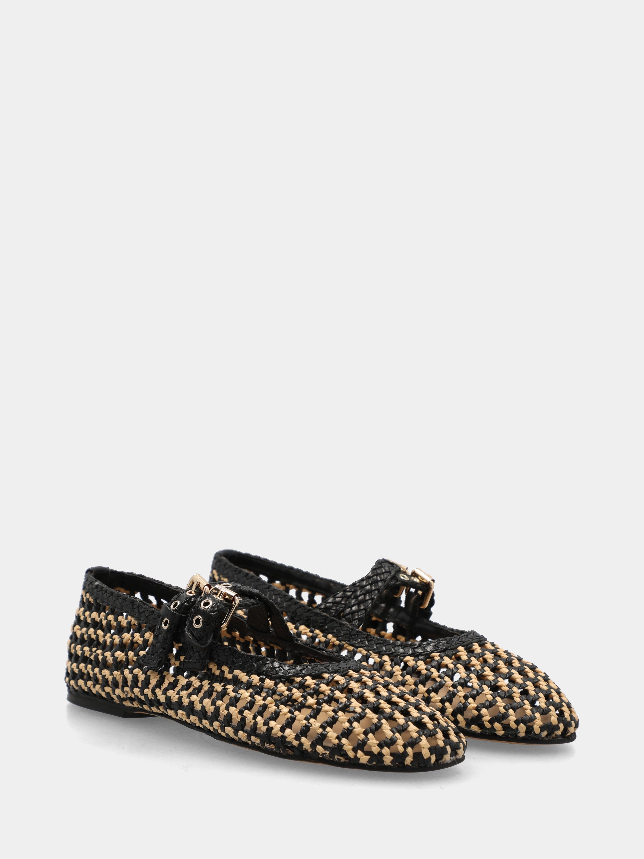 Ballerina in raffia nera con doppi cinturini