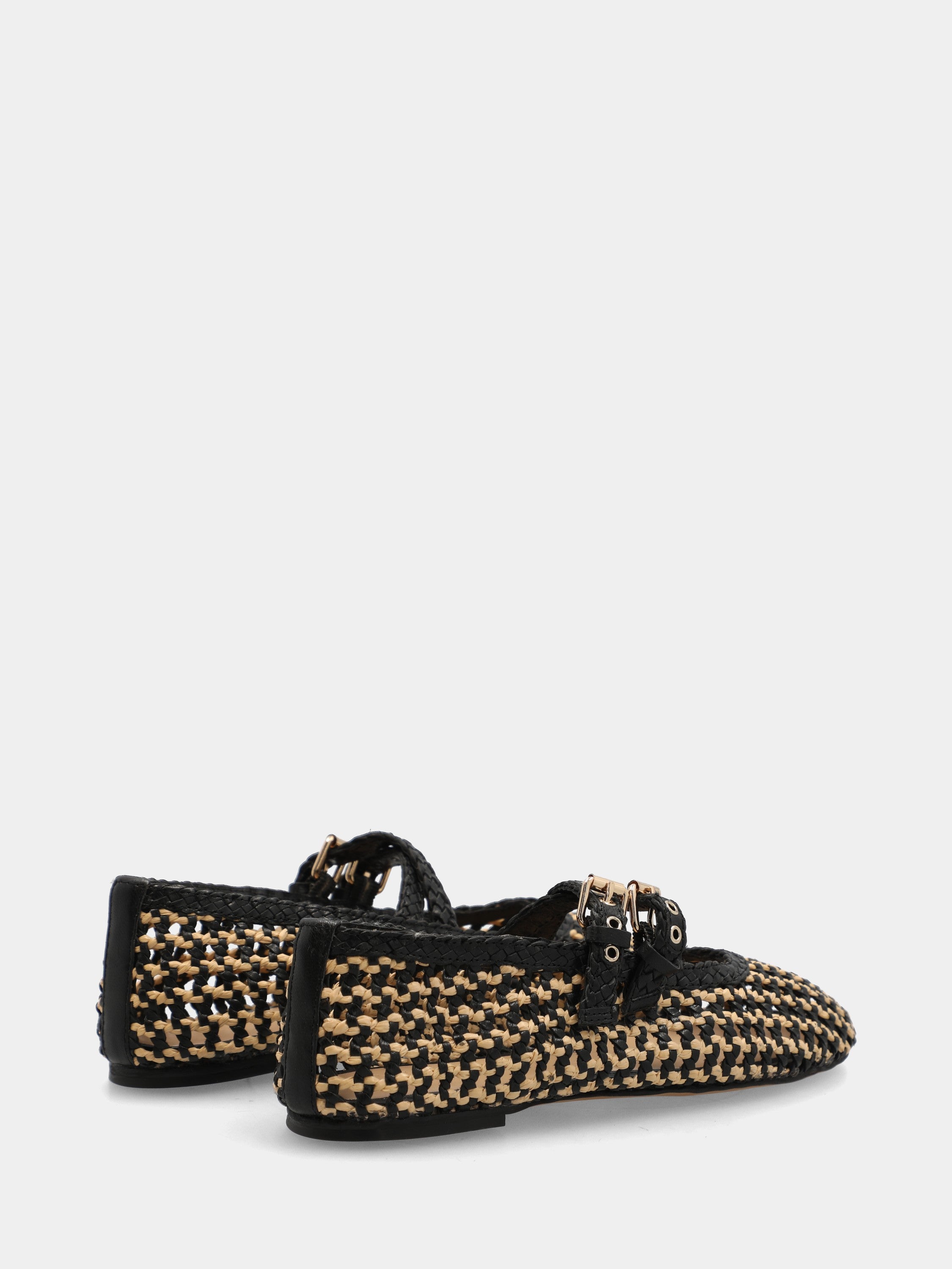Ballerina in raffia nera con doppi cinturini
