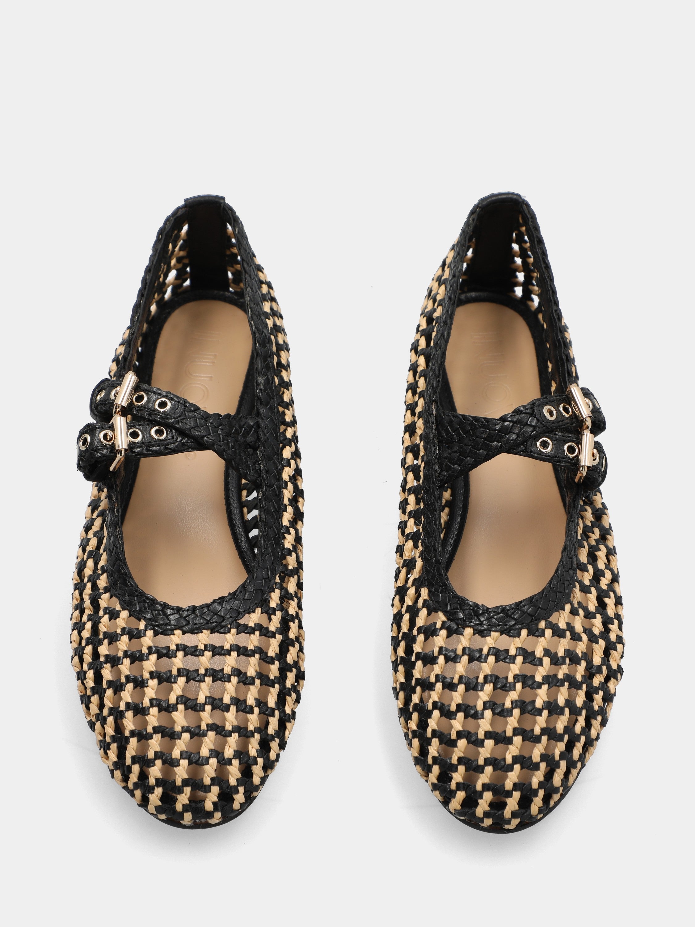 Ballerina in raffia nera con doppi cinturini