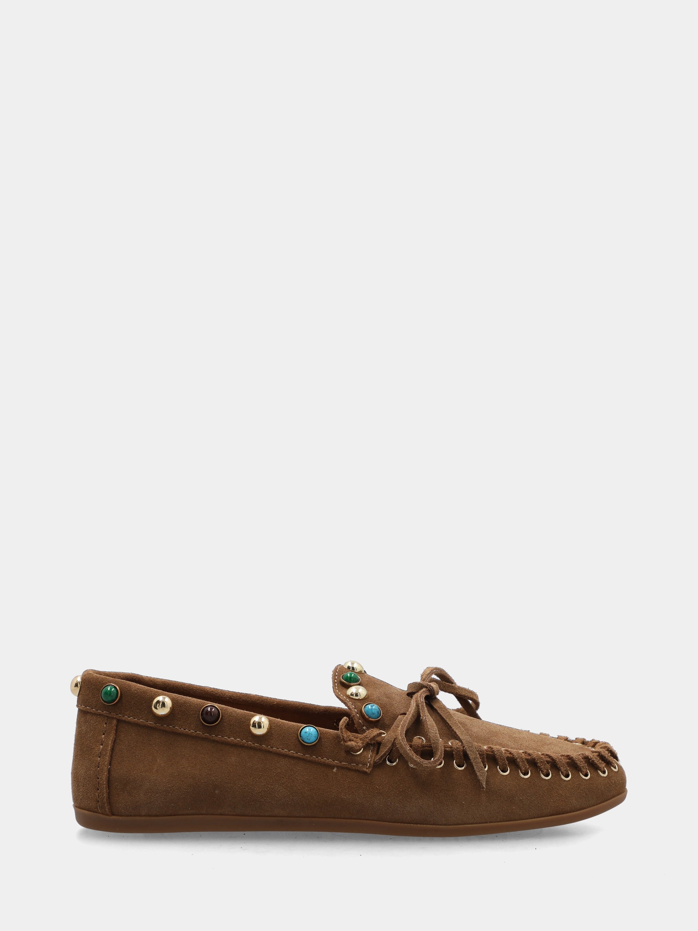 Mocassino in camoscio marrone con perline
