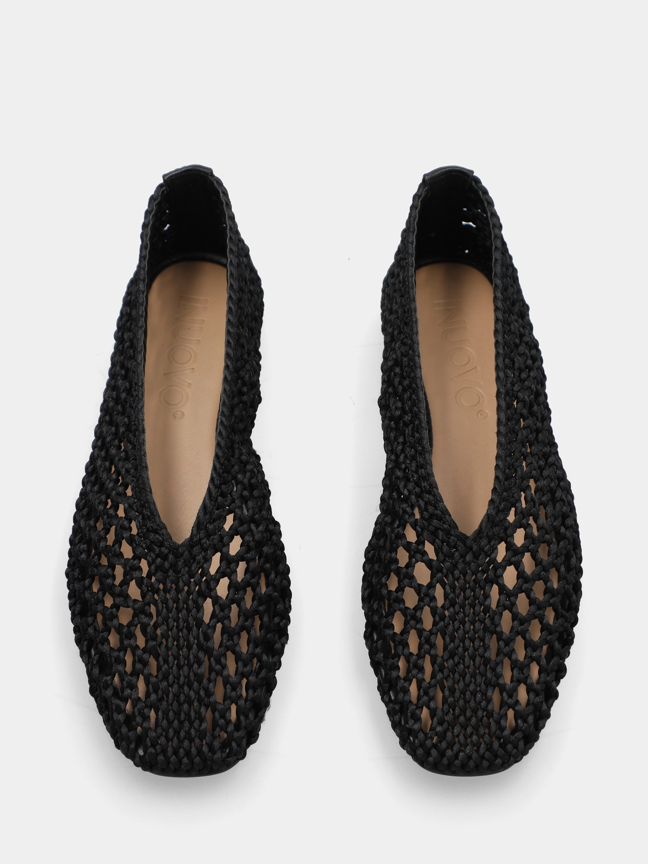 Ballerina in raffia nera con tomaia intrecciata