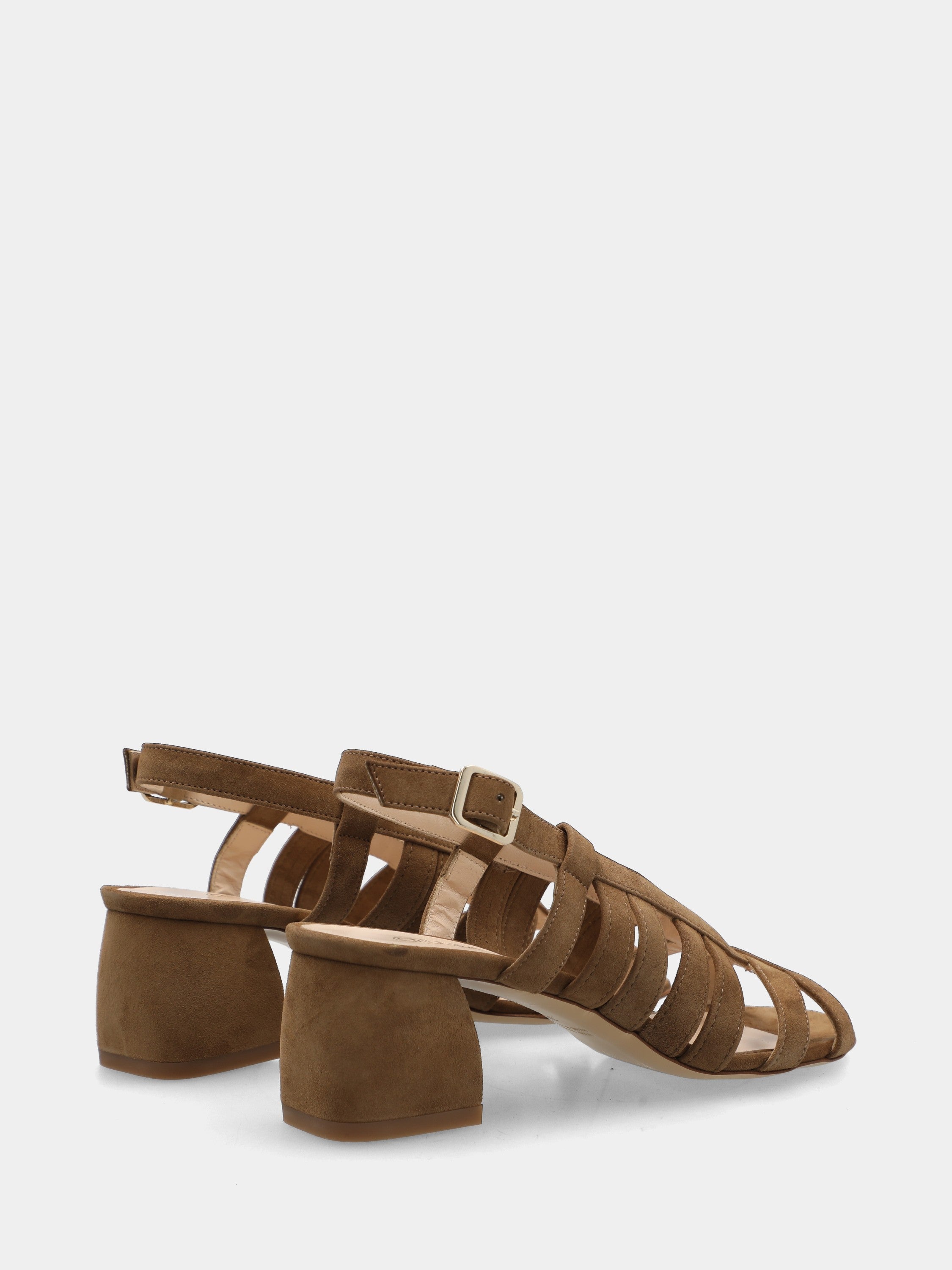 Sandalo in camoscio beige con fascette parallele
