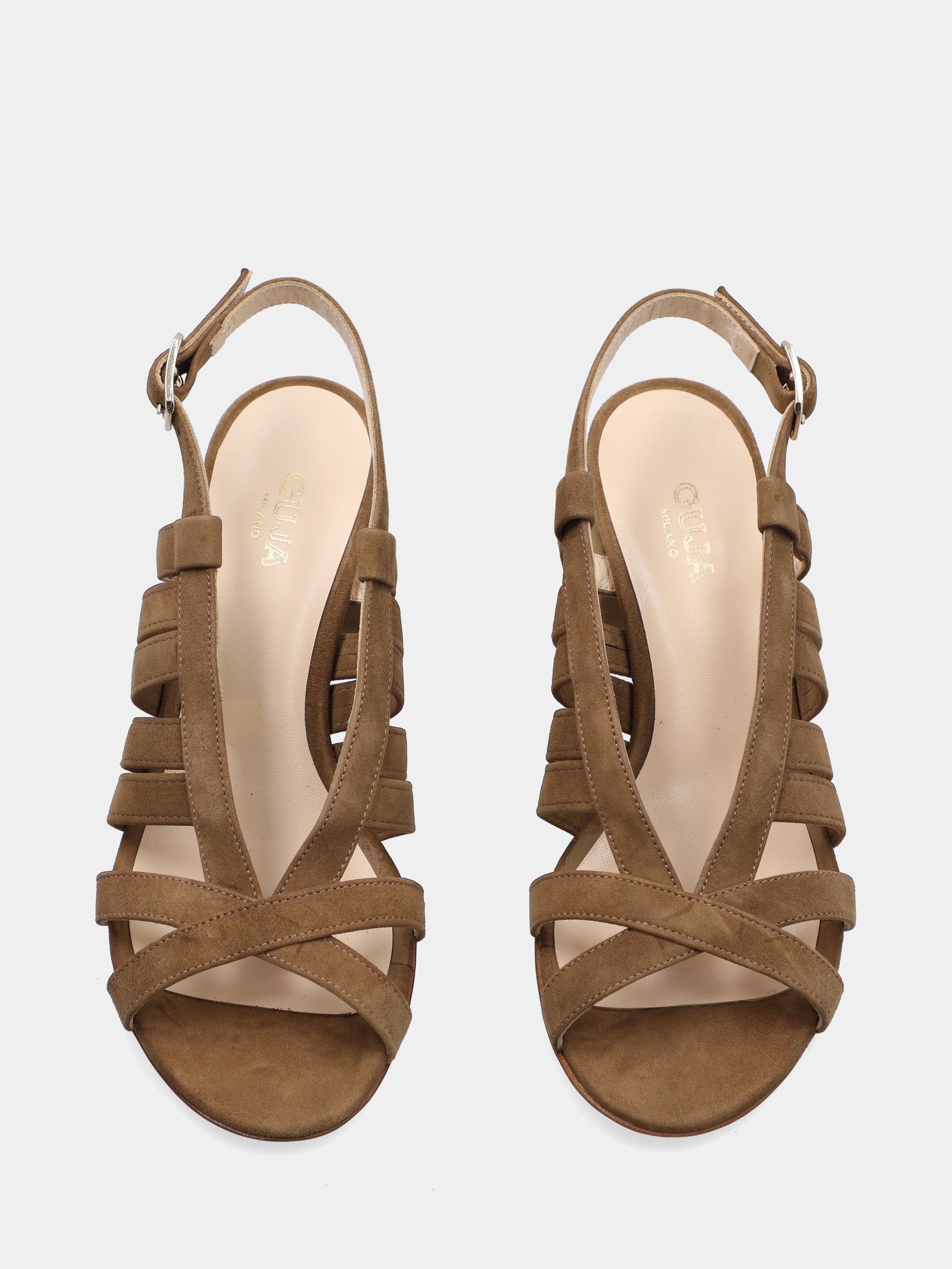 Sandalo in camoscio beige con fascette parallele