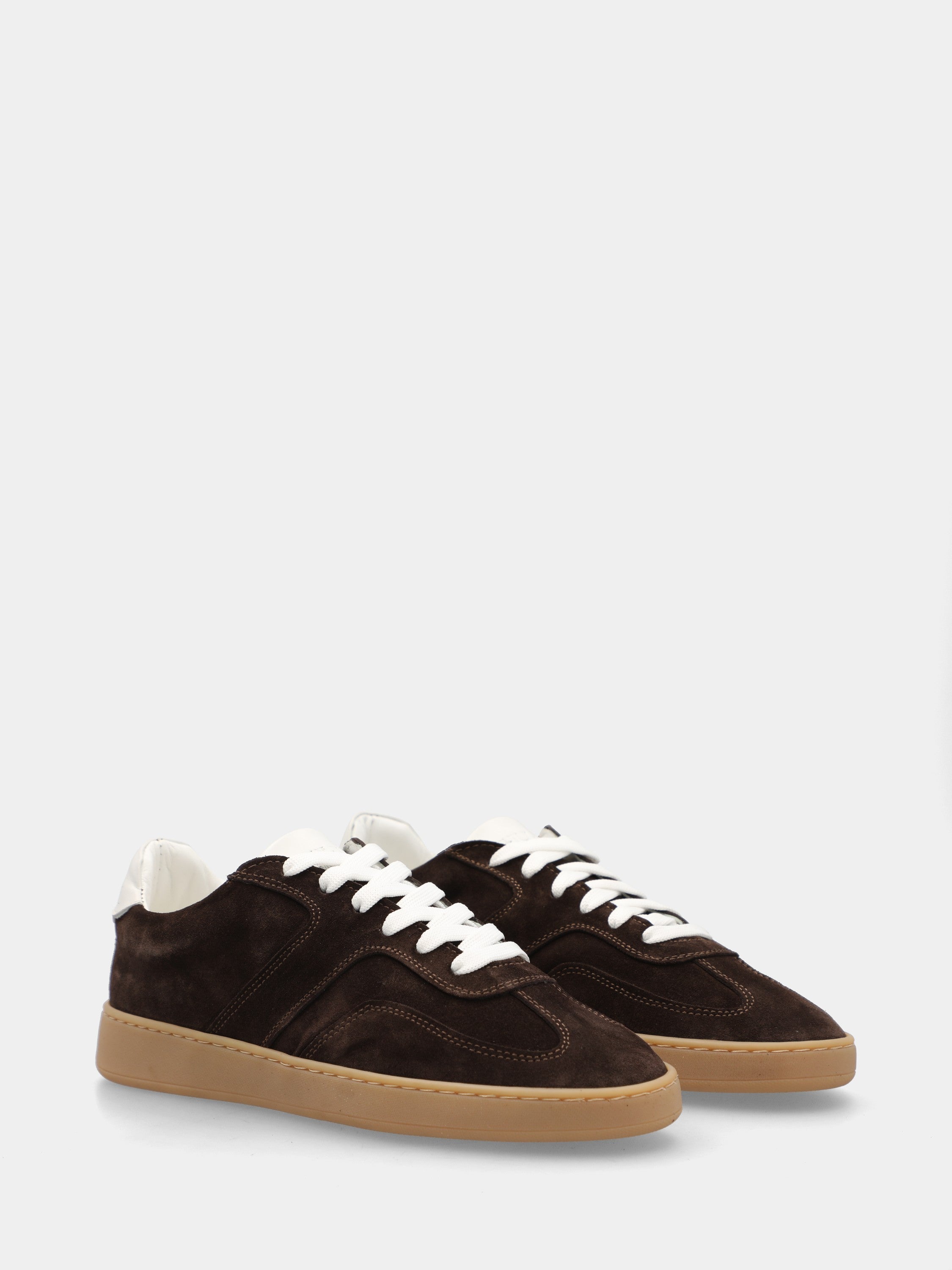 Velour dark brown sneakers with stitched box sole