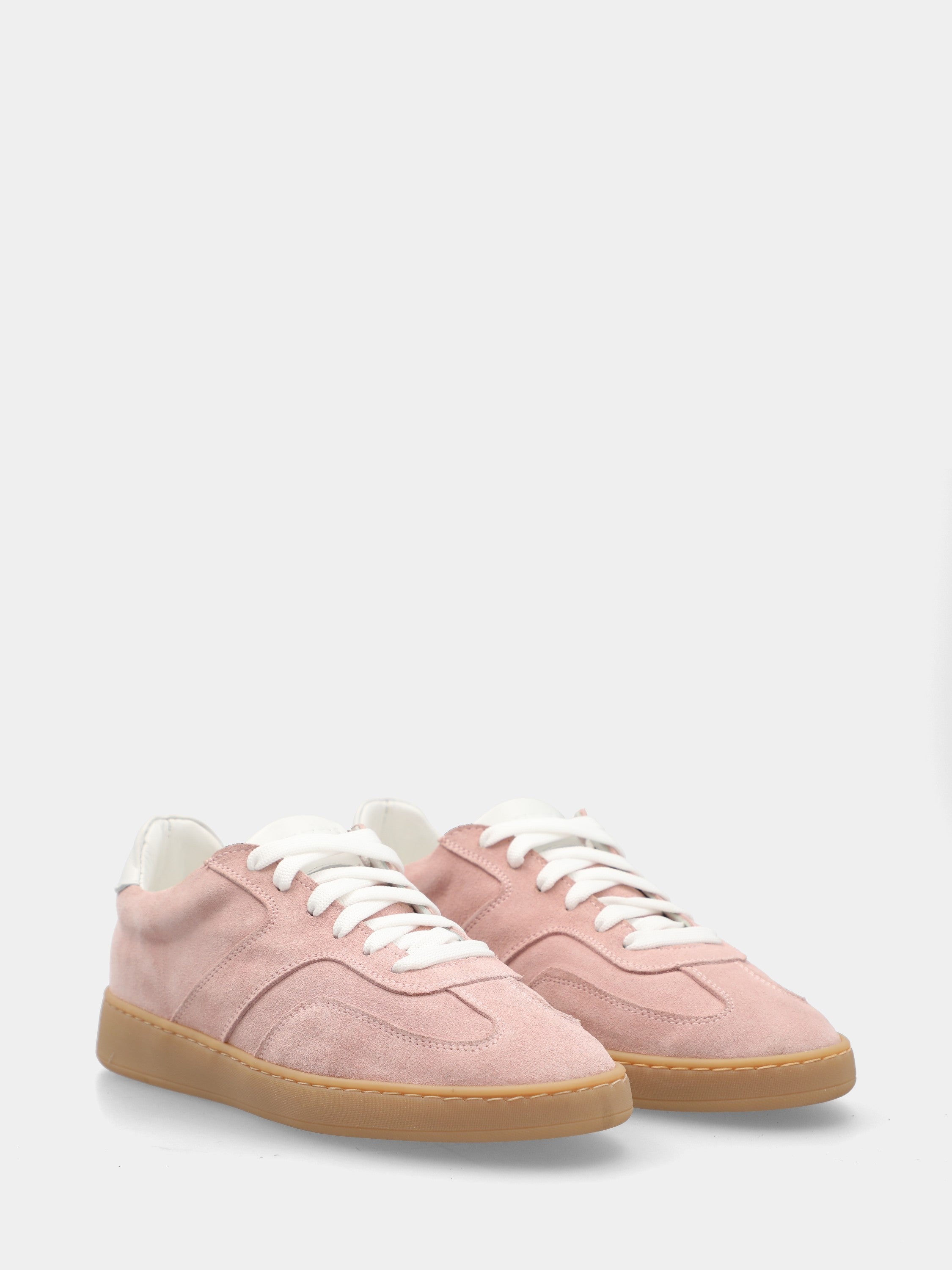 Sneaker in velour rosa con fondo a cassetta cucito