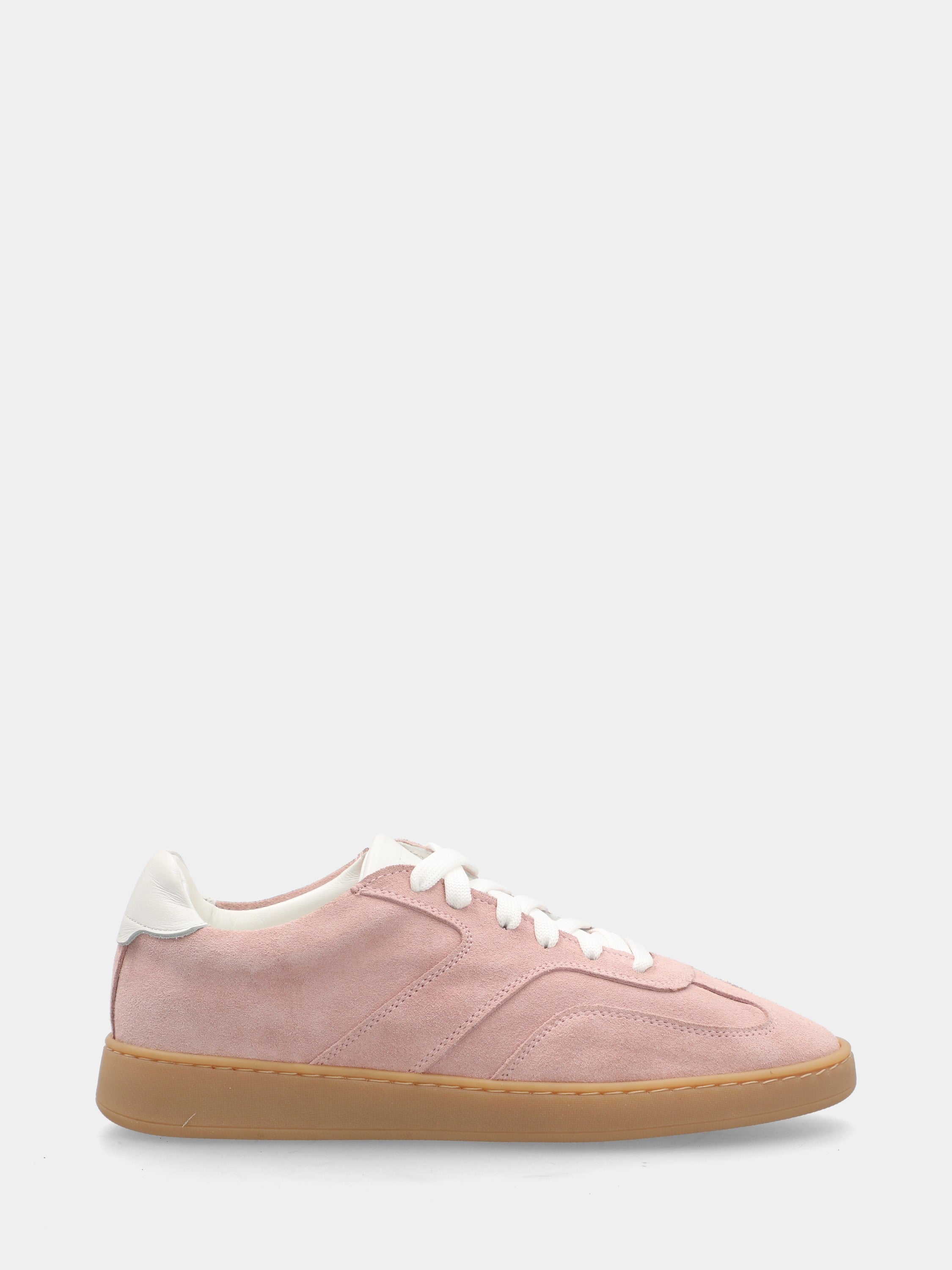 Sneaker in velour rosa con fondo a cassetta cucito