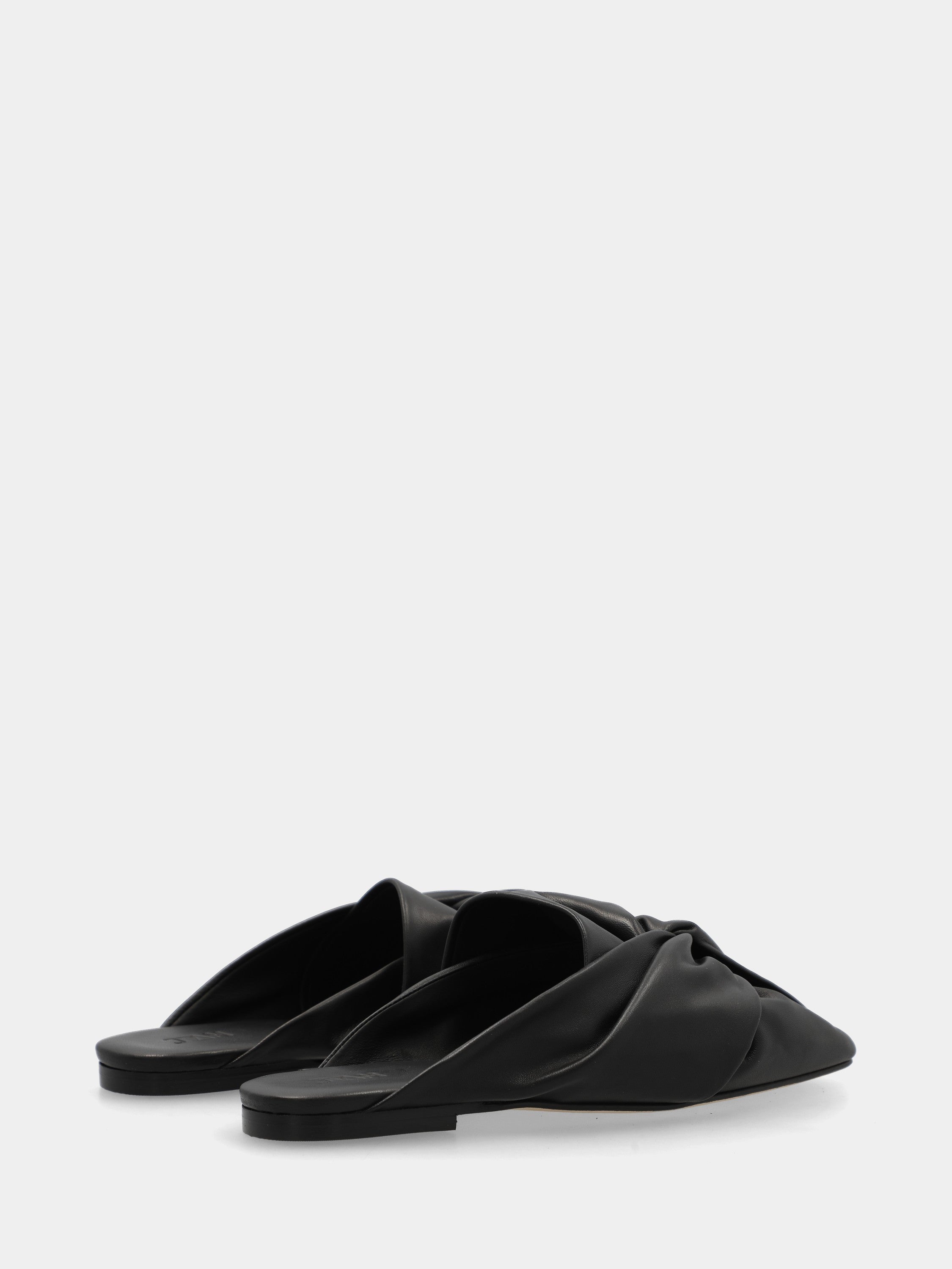 Black nappa clog with knotted strap and square toe