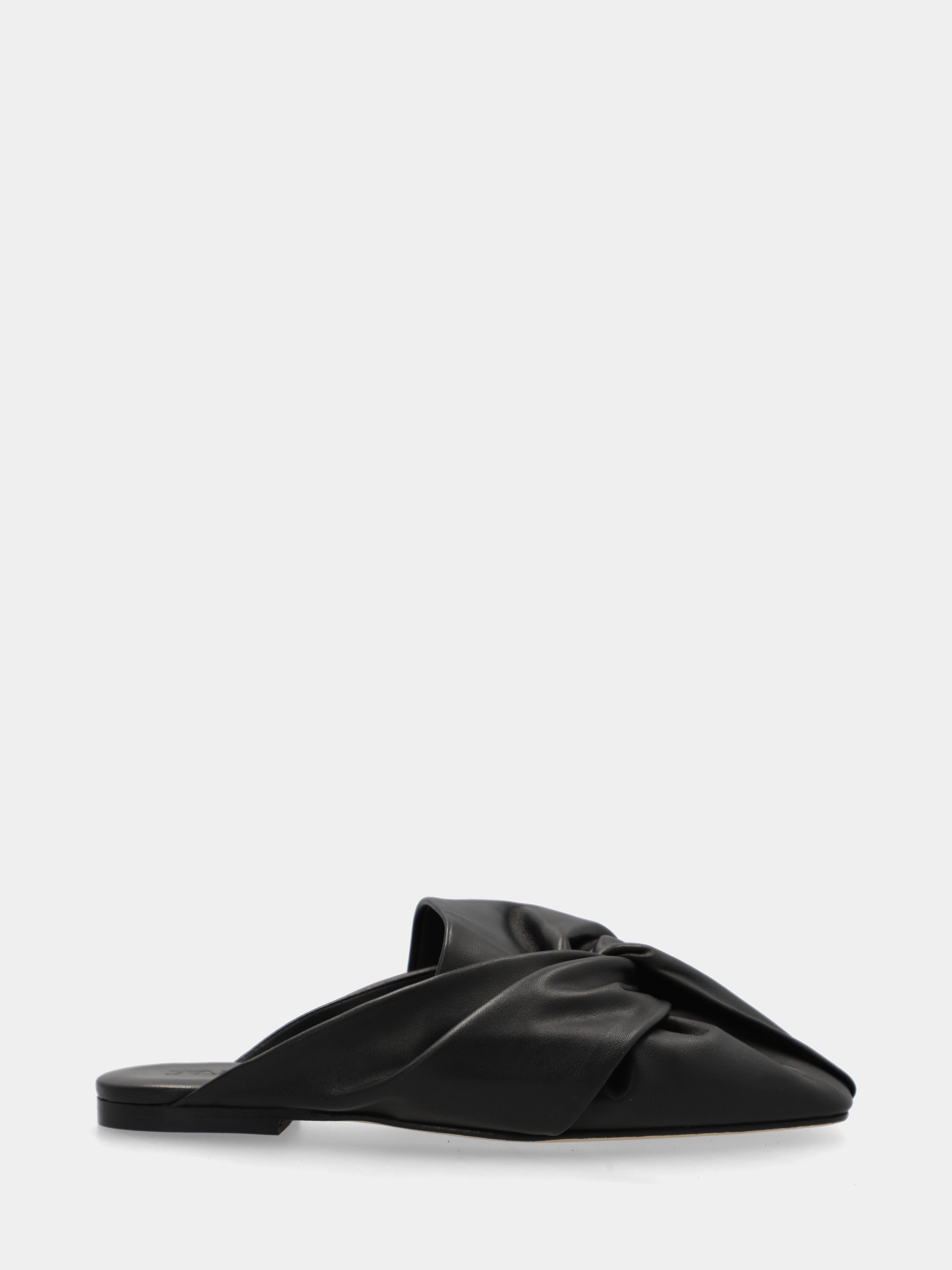 Black nappa clog with knotted strap and square toe