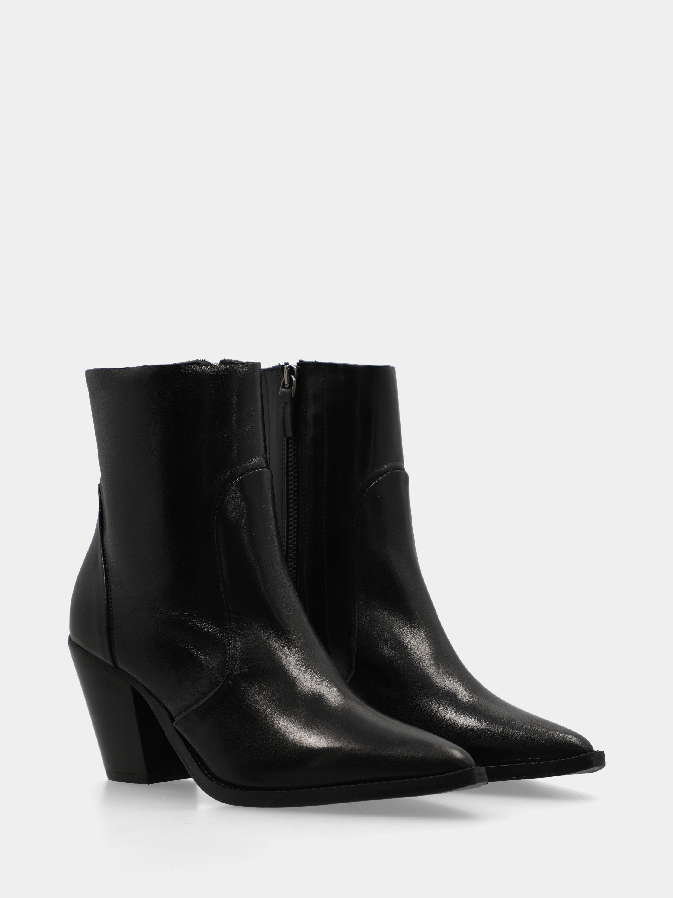 Black calf Western ankle boot with monoblock sole