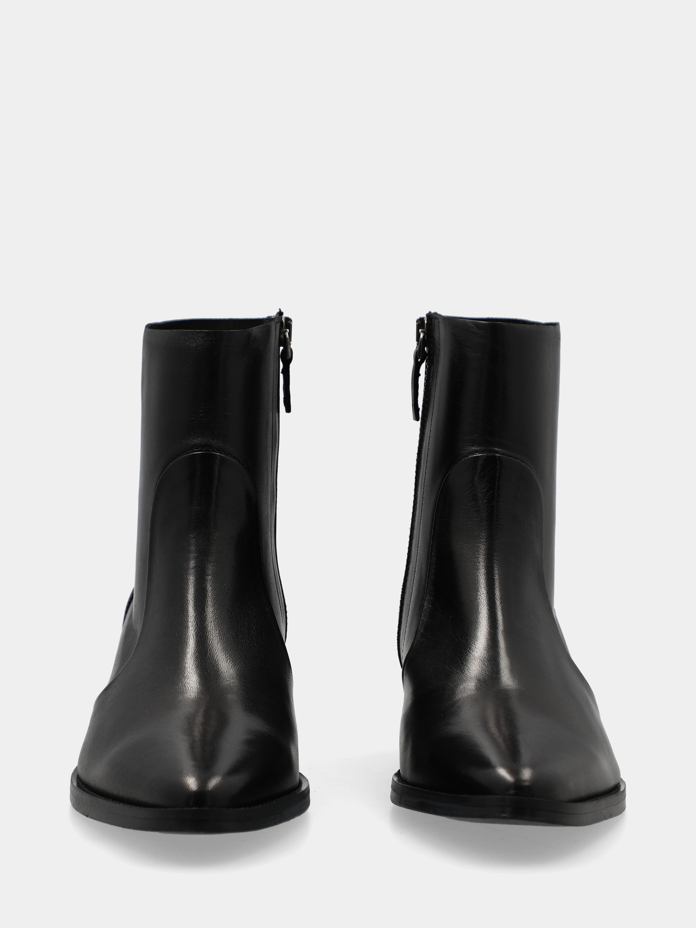 Black calf Western ankle boot with monoblock sole