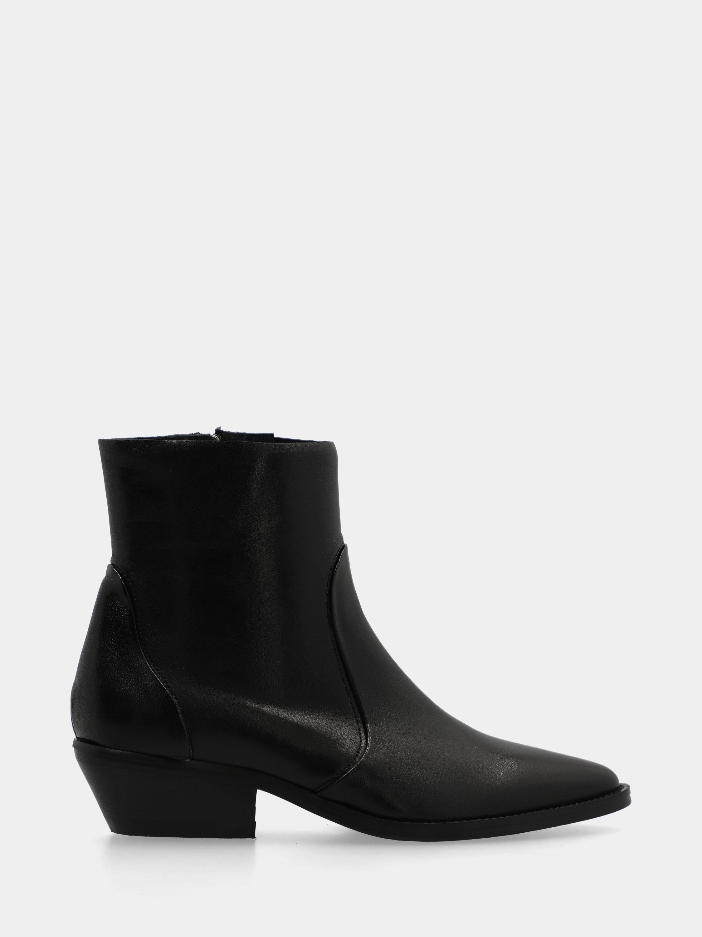 Black calf Western ankle boot with monoblock sole