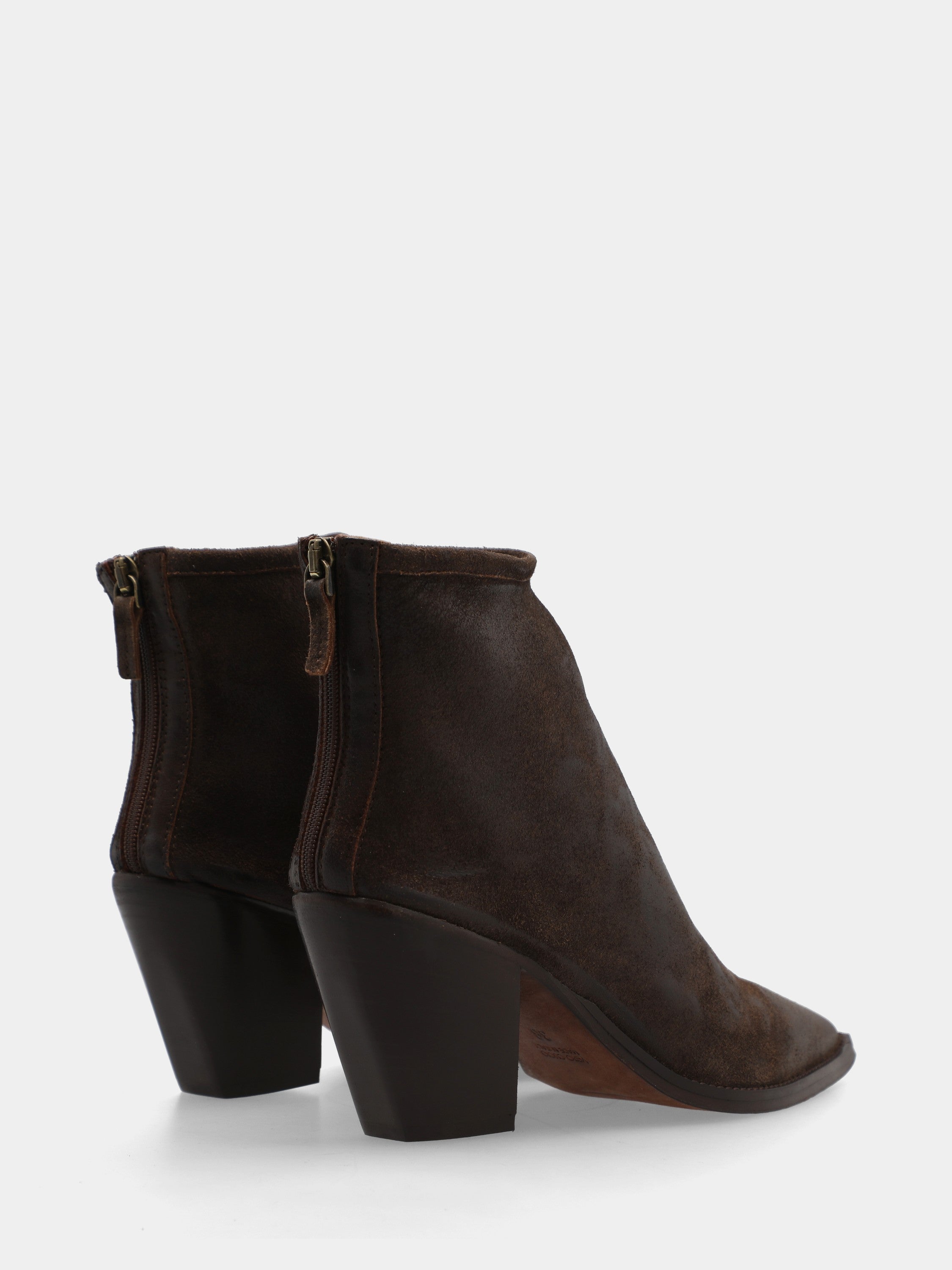 Dark brown velour ankle boot with monoblock sole