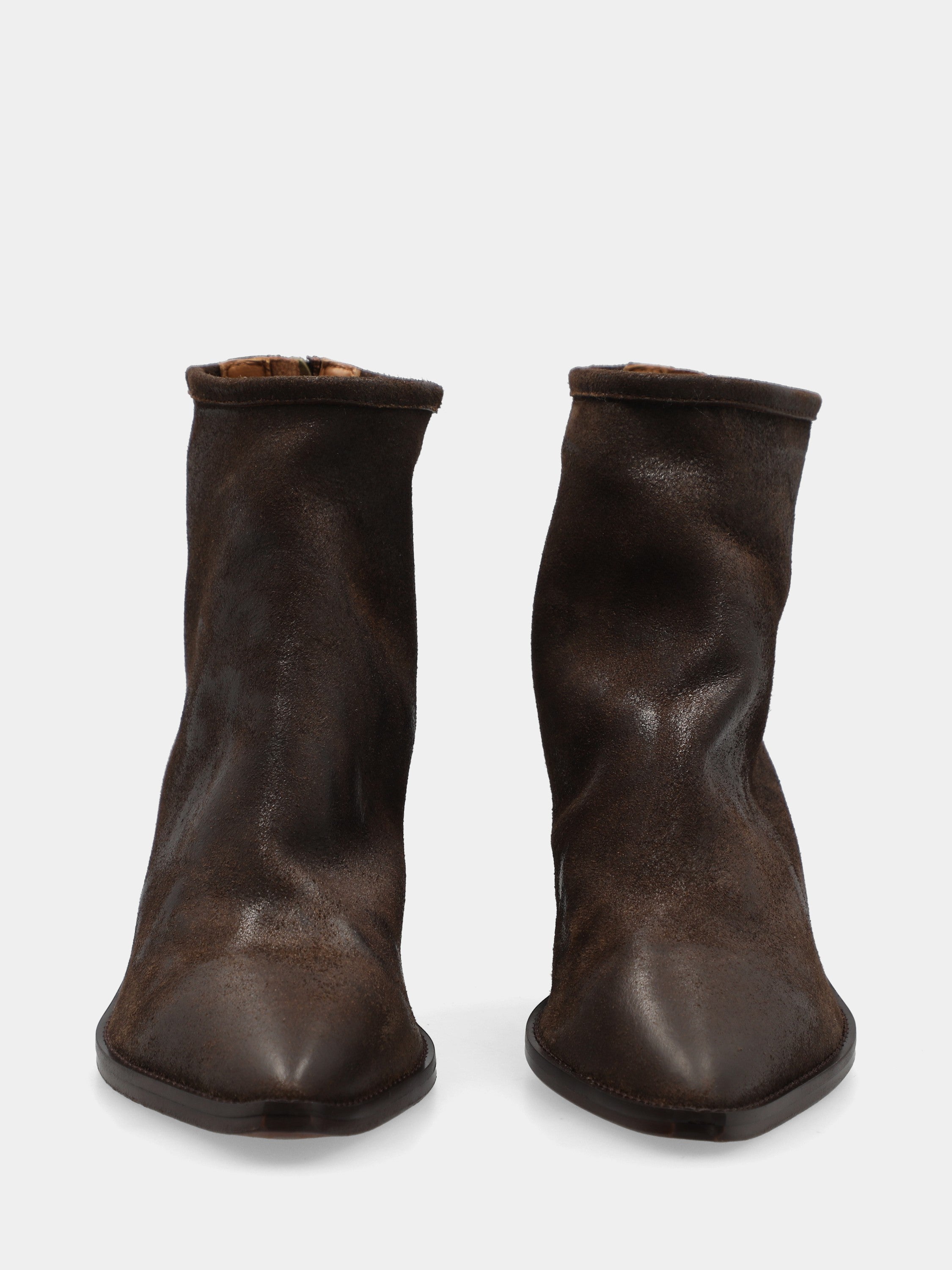 Dark brown velour ankle boot with monoblock sole