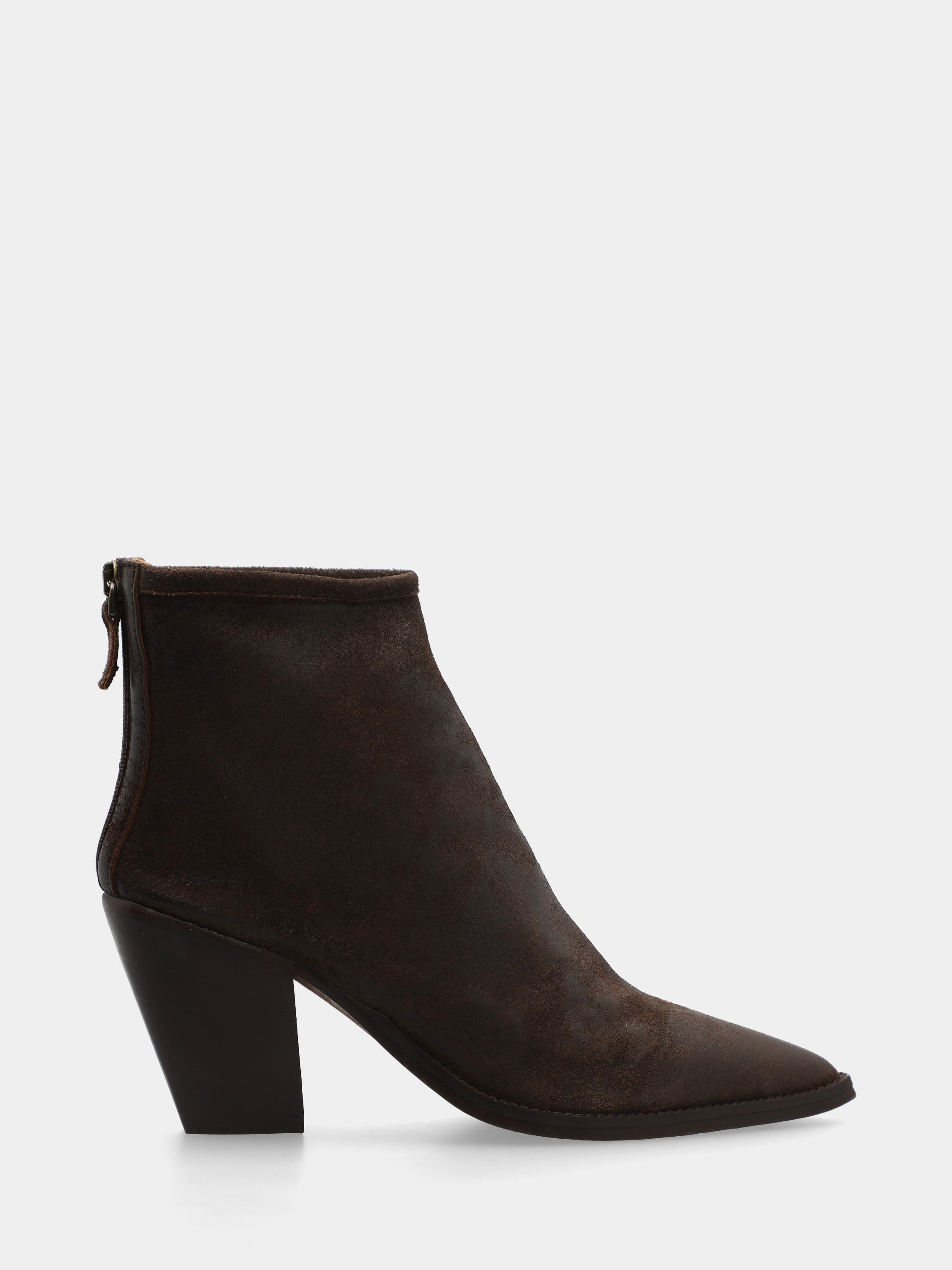 Dark brown velour ankle boot with monoblock sole