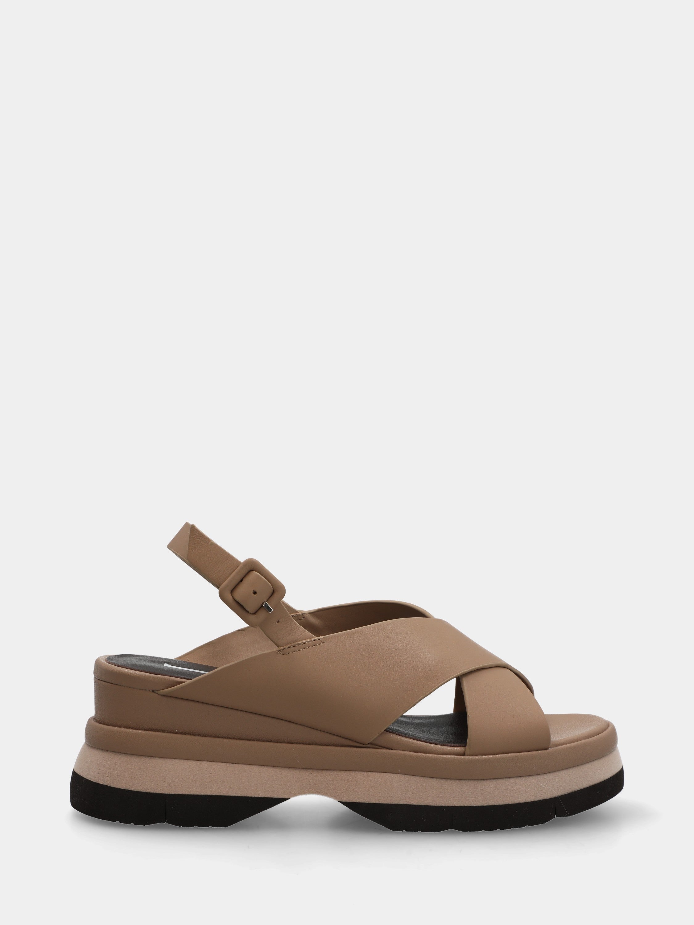 Sandalo in nappa beige con fasce incrociate