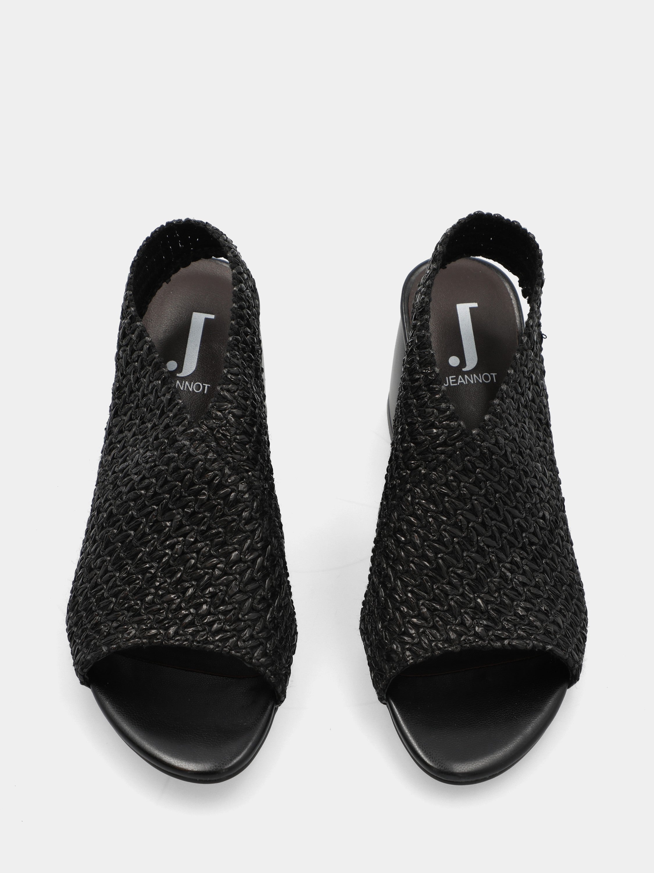 Sandalo a tronchetto in raffia nera con tacco a blocco