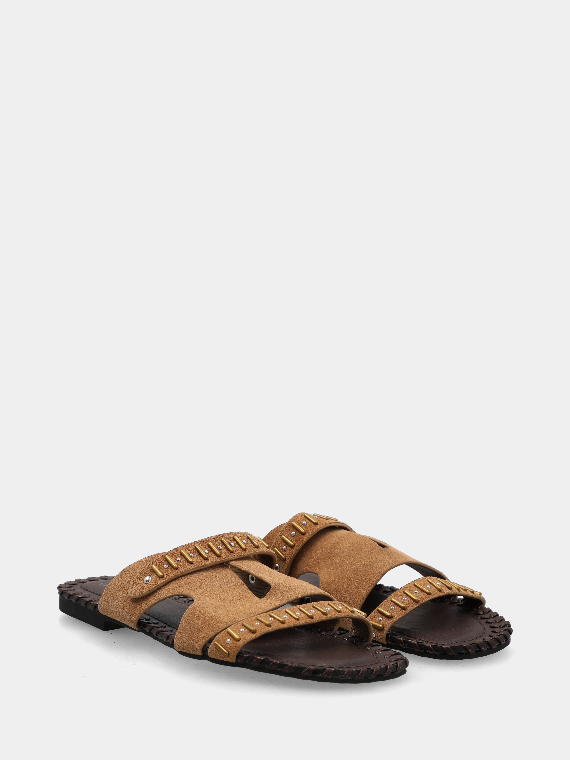 Ciabattina in velour cammello con punta quadrata