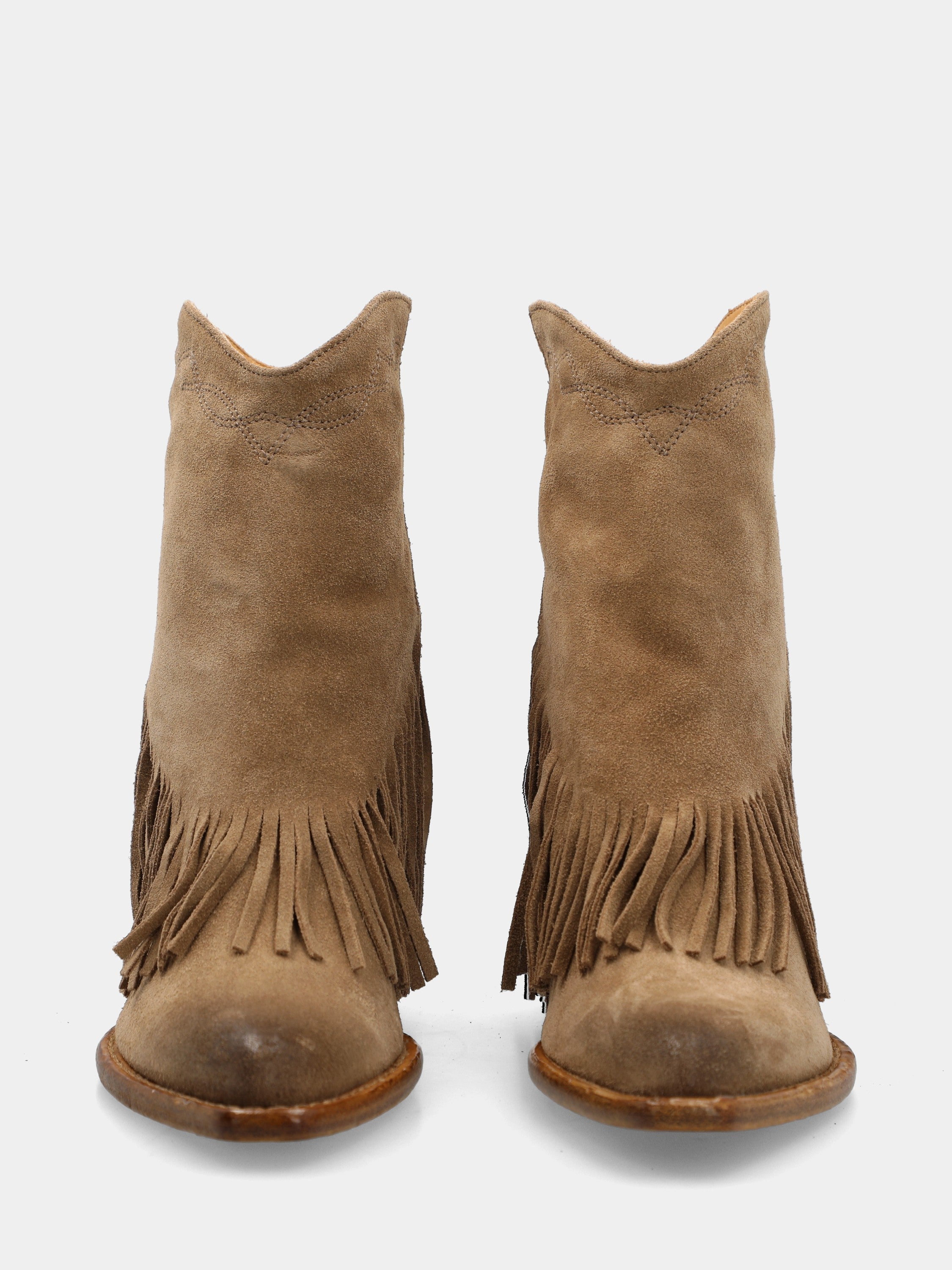 Campero in suede beige con frange sul risvolto