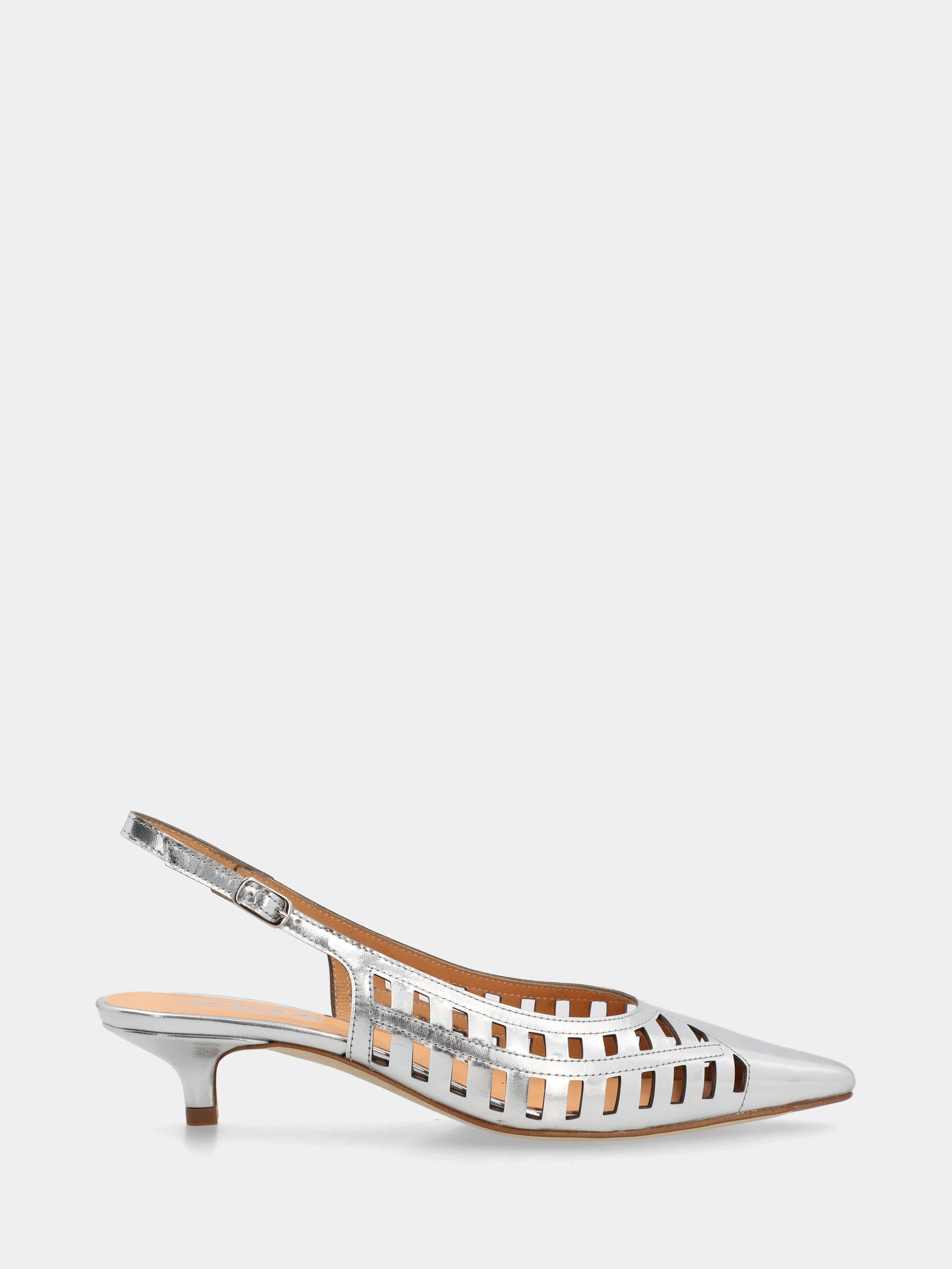Slingback in vitello specchiato con listini verticali e tacco 30mm