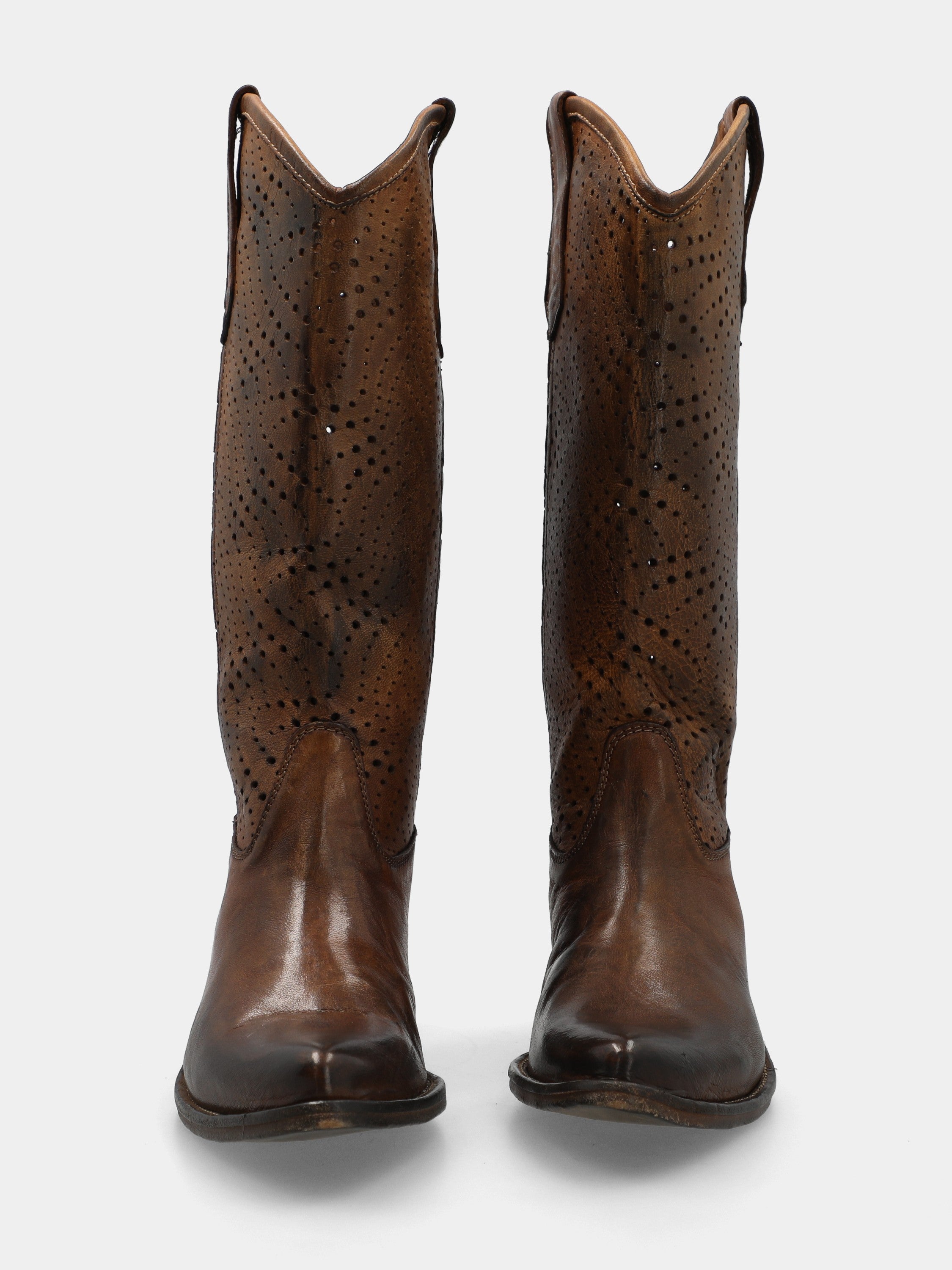 Western boots calf leather boot in leather color with perforated shaft