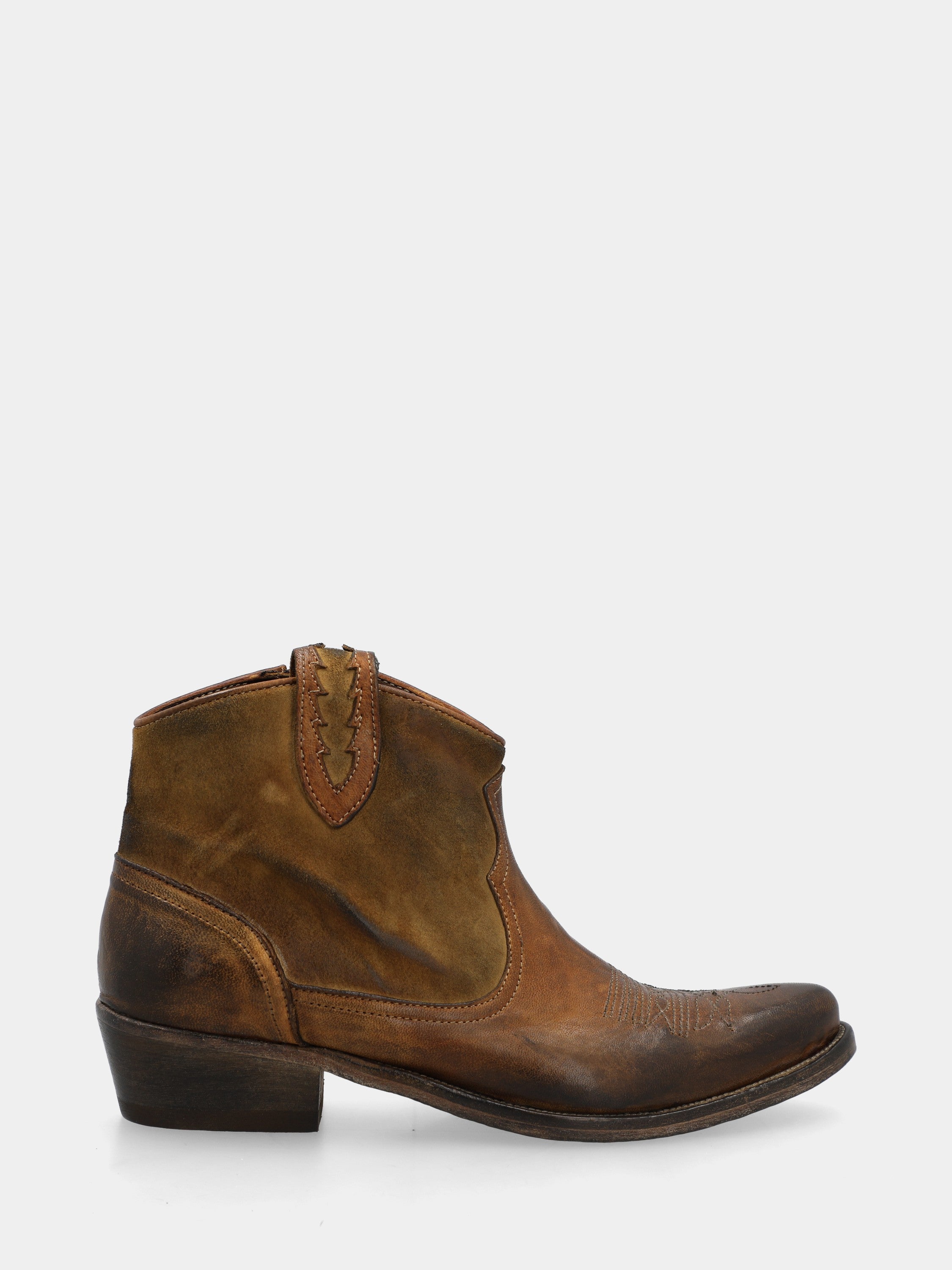 Western ankle boot in calfskin and suede leather in leather color with embroidery