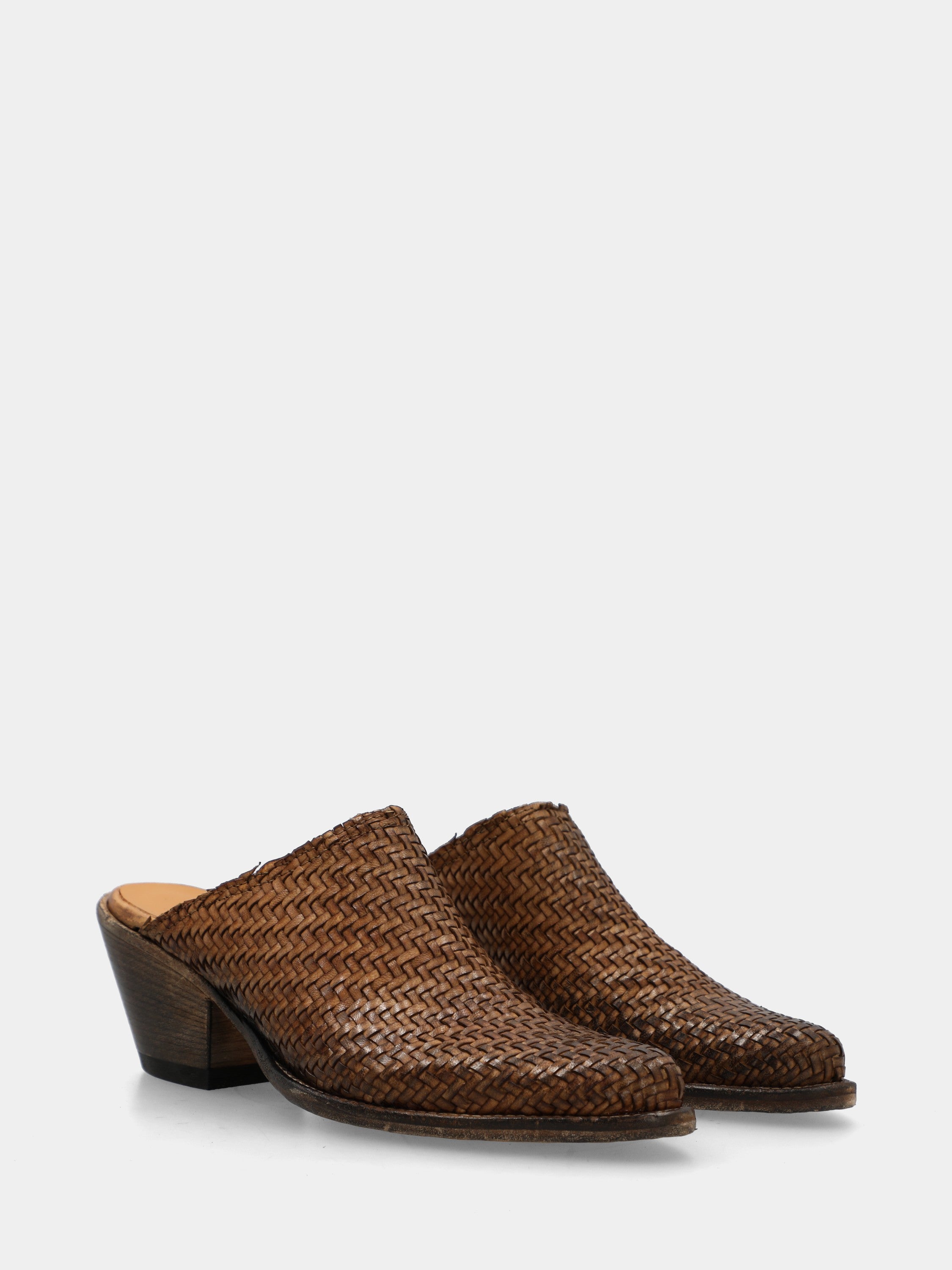 Bottes western sabot en veau couleur cuir tressé
