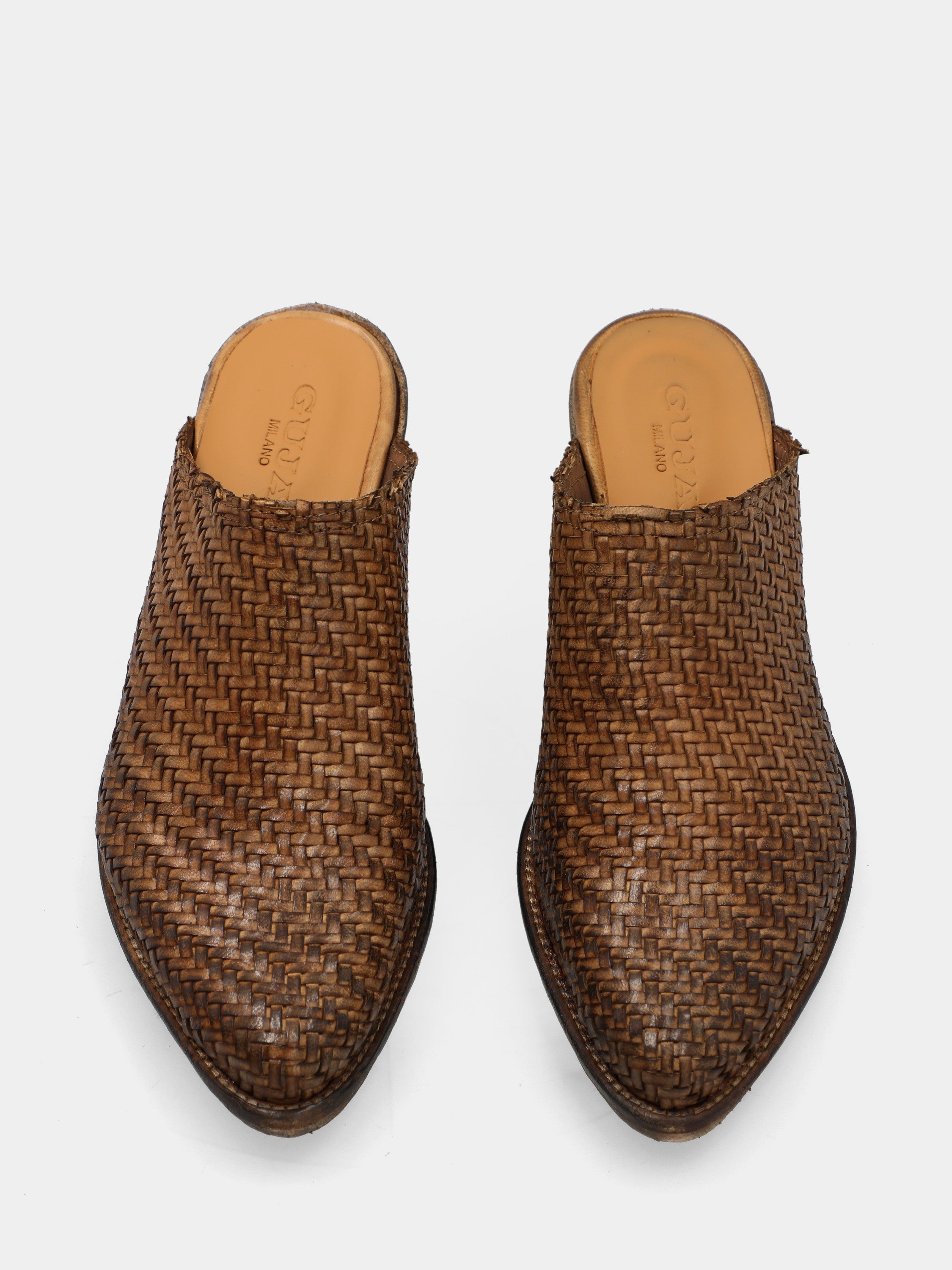 Bottes western sabot en veau couleur cuir tressé