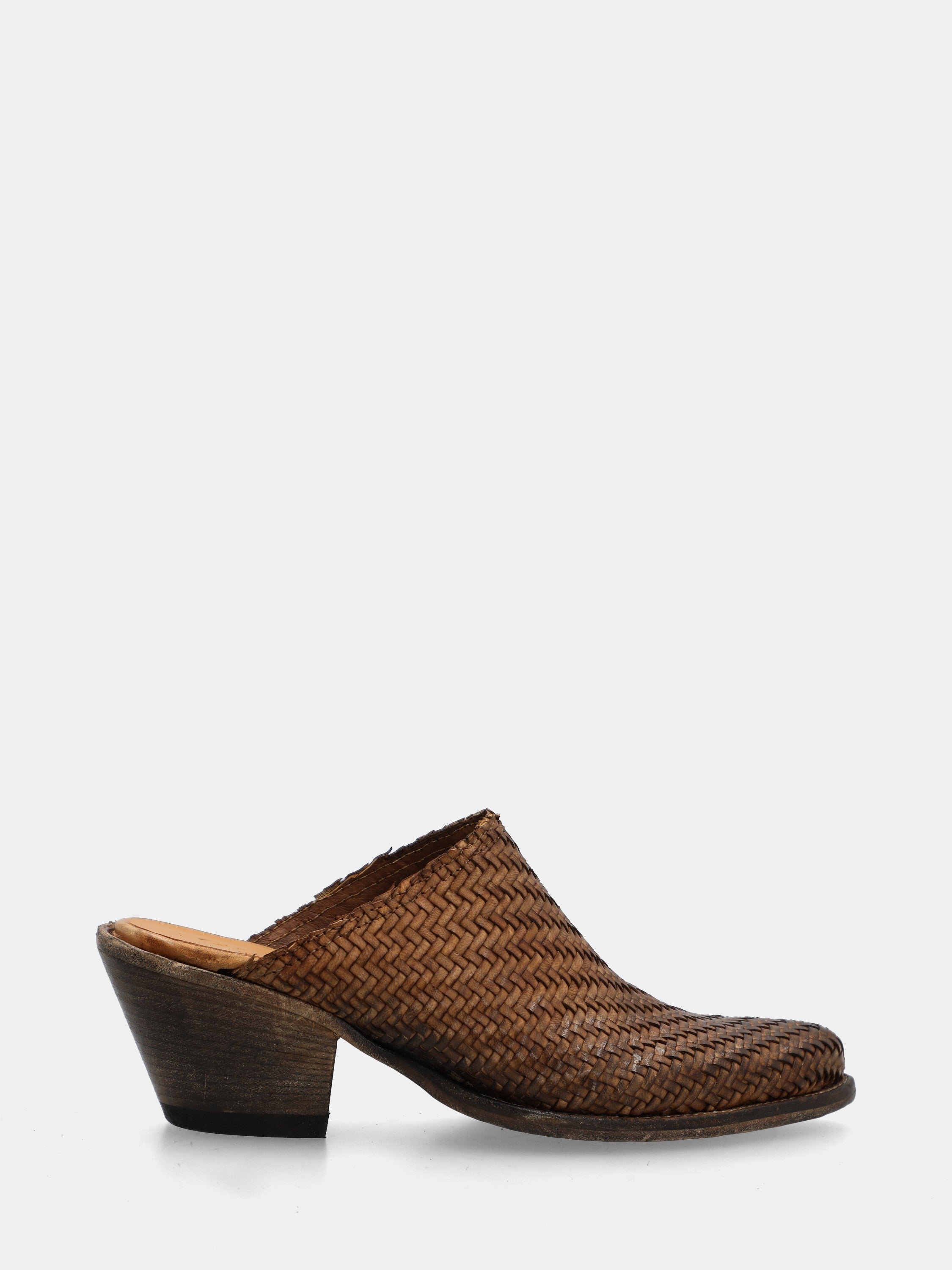Bottes western sabot en veau couleur cuir tressé