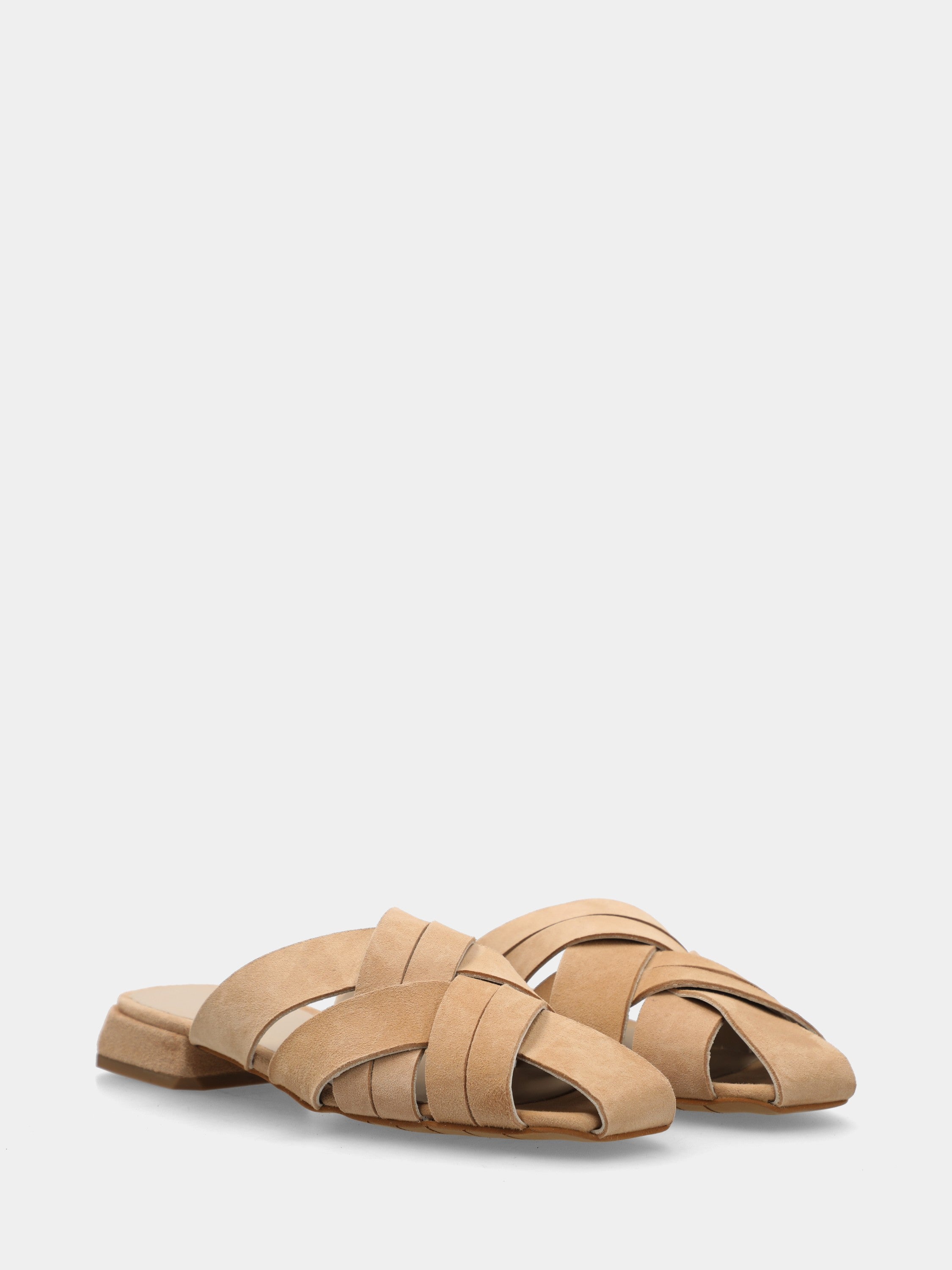 Beige suede slipper with braided straps and square toe