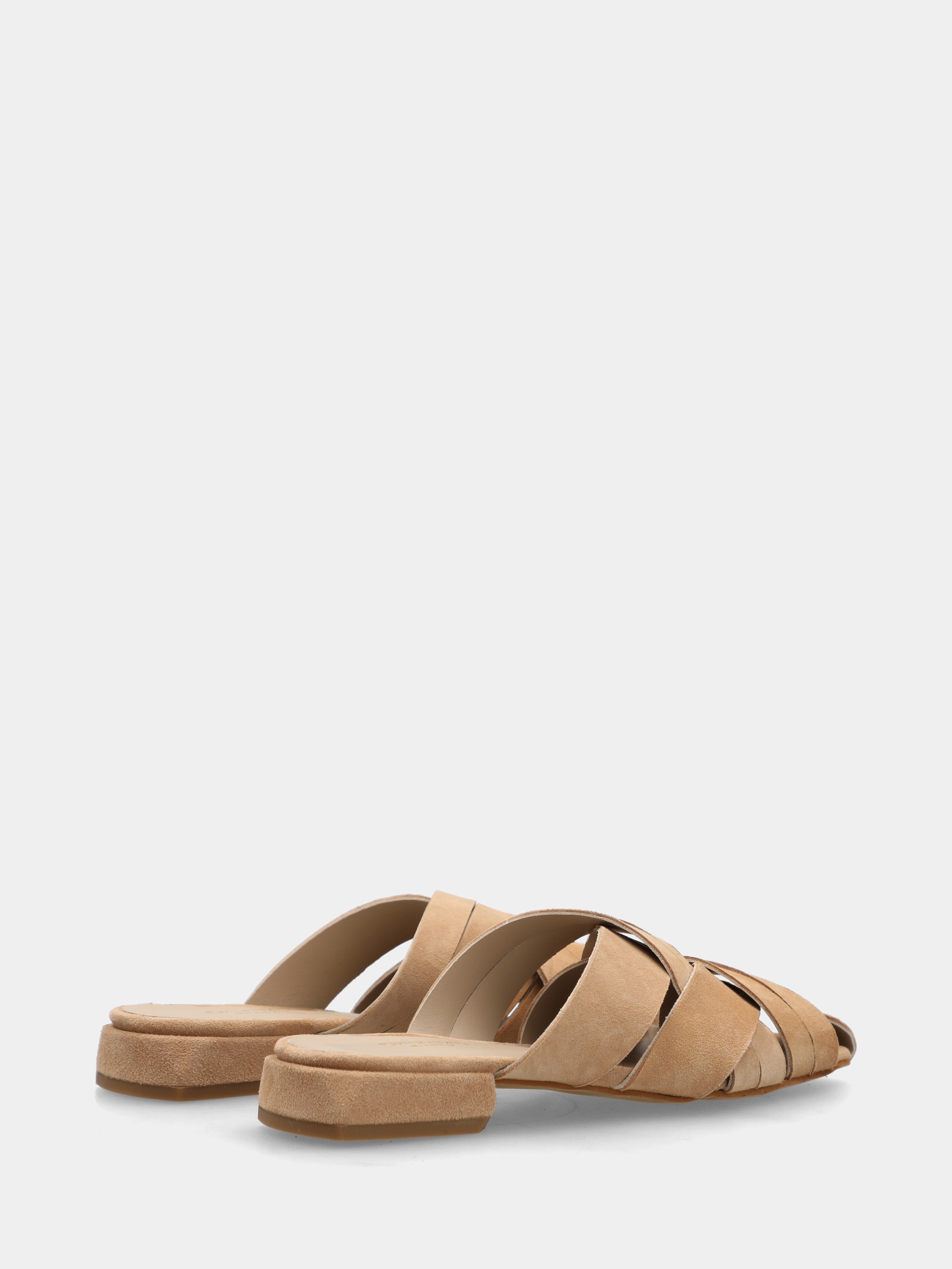 Beige suede slipper with braided straps and square toe
