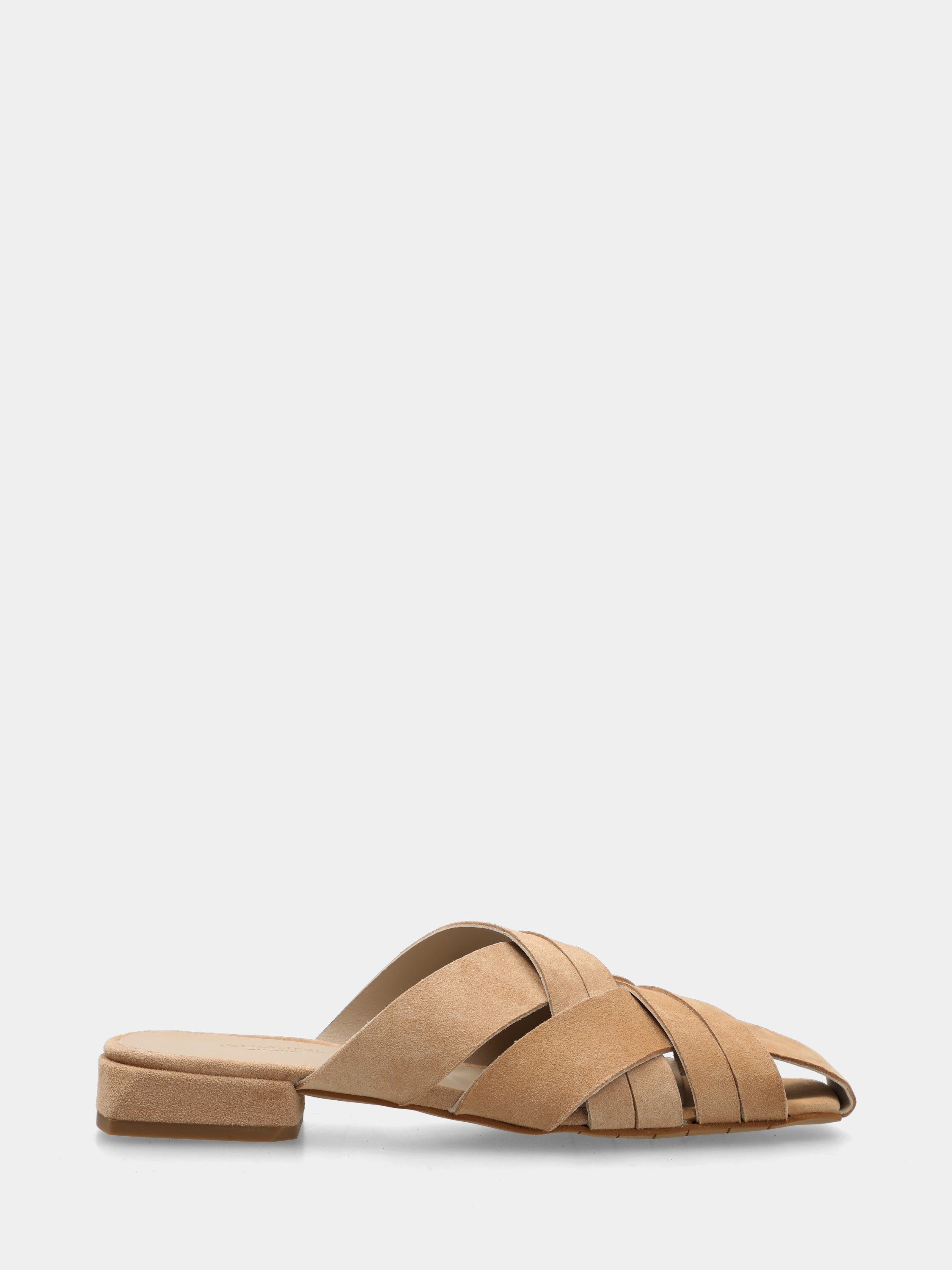 Beige suede slipper with braided straps and square toe