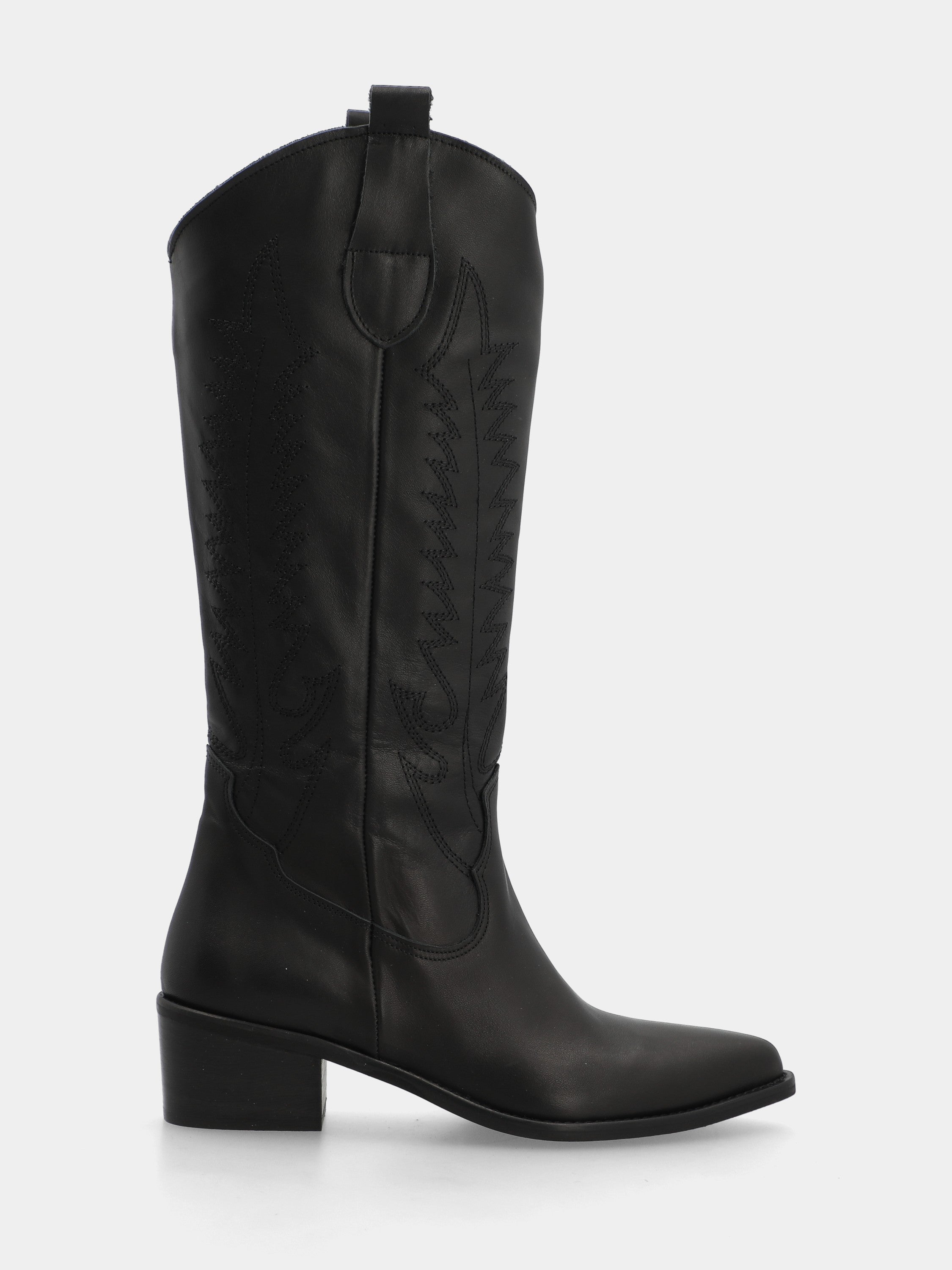 Bottes western en veau noir avec broderie sur la tige
