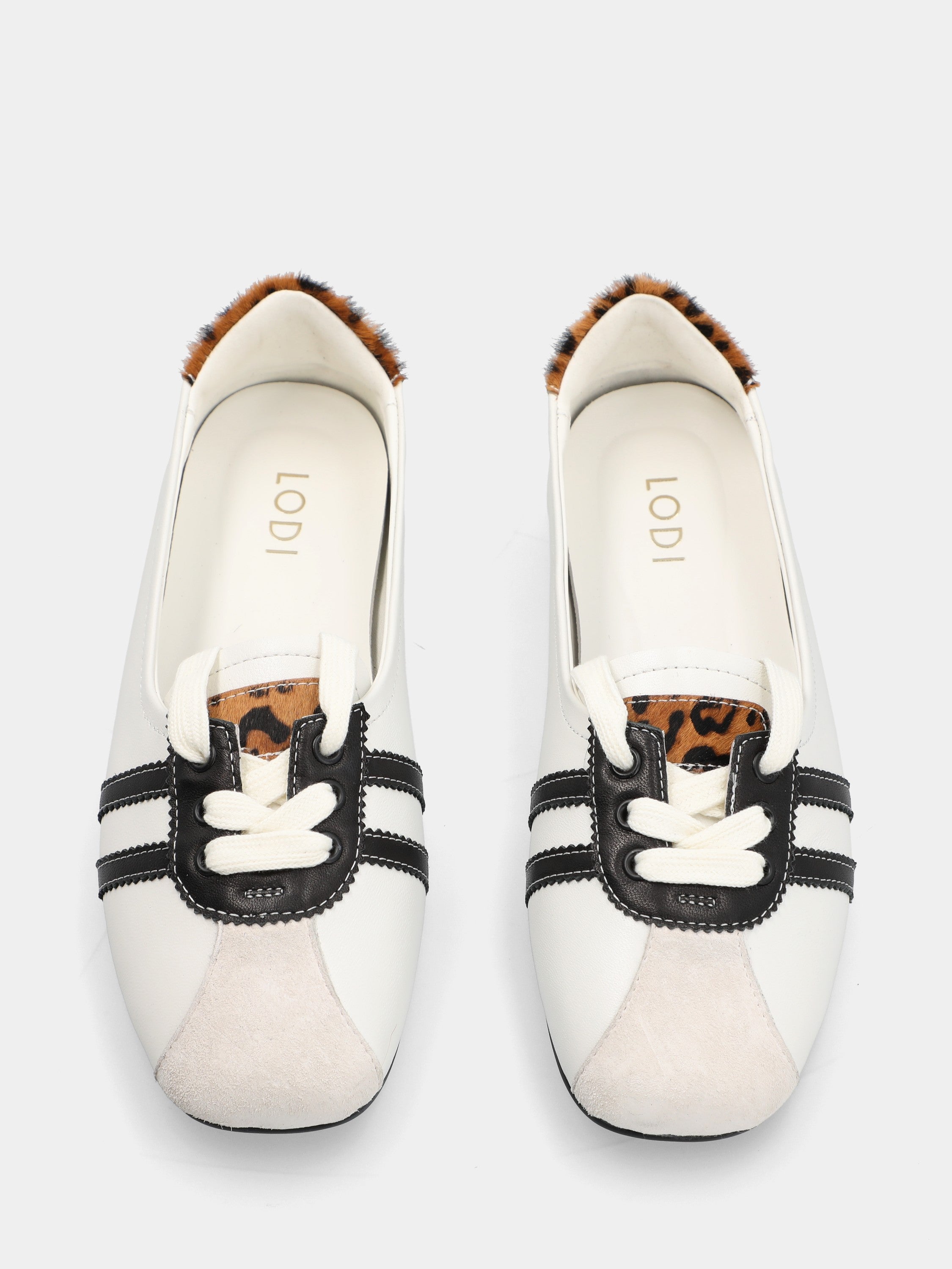 Ballerina sneaker in nappa bianca con allacciatura