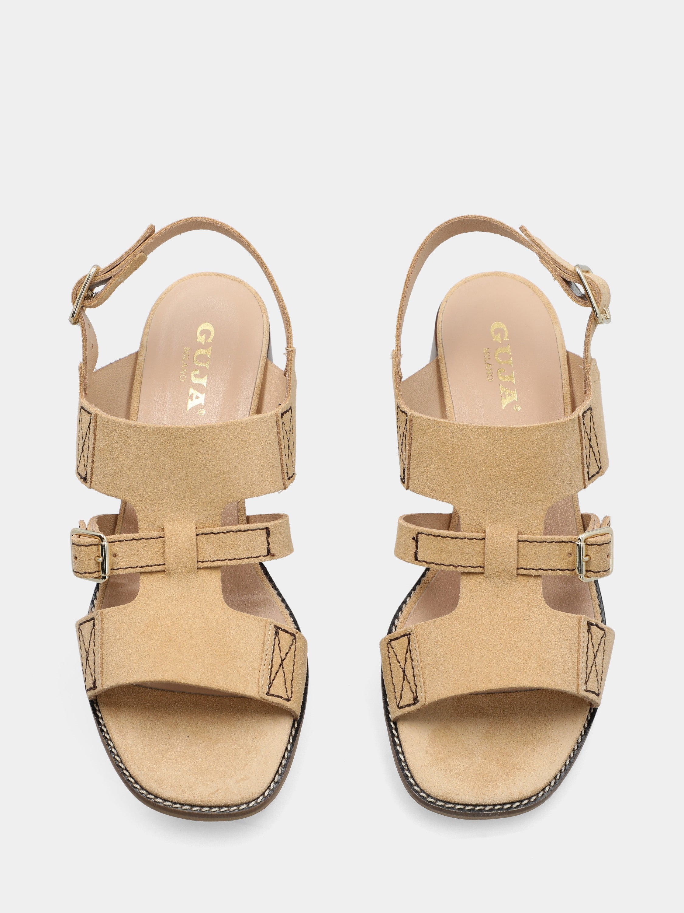 Sandalo in velour beige con cinturino centrale