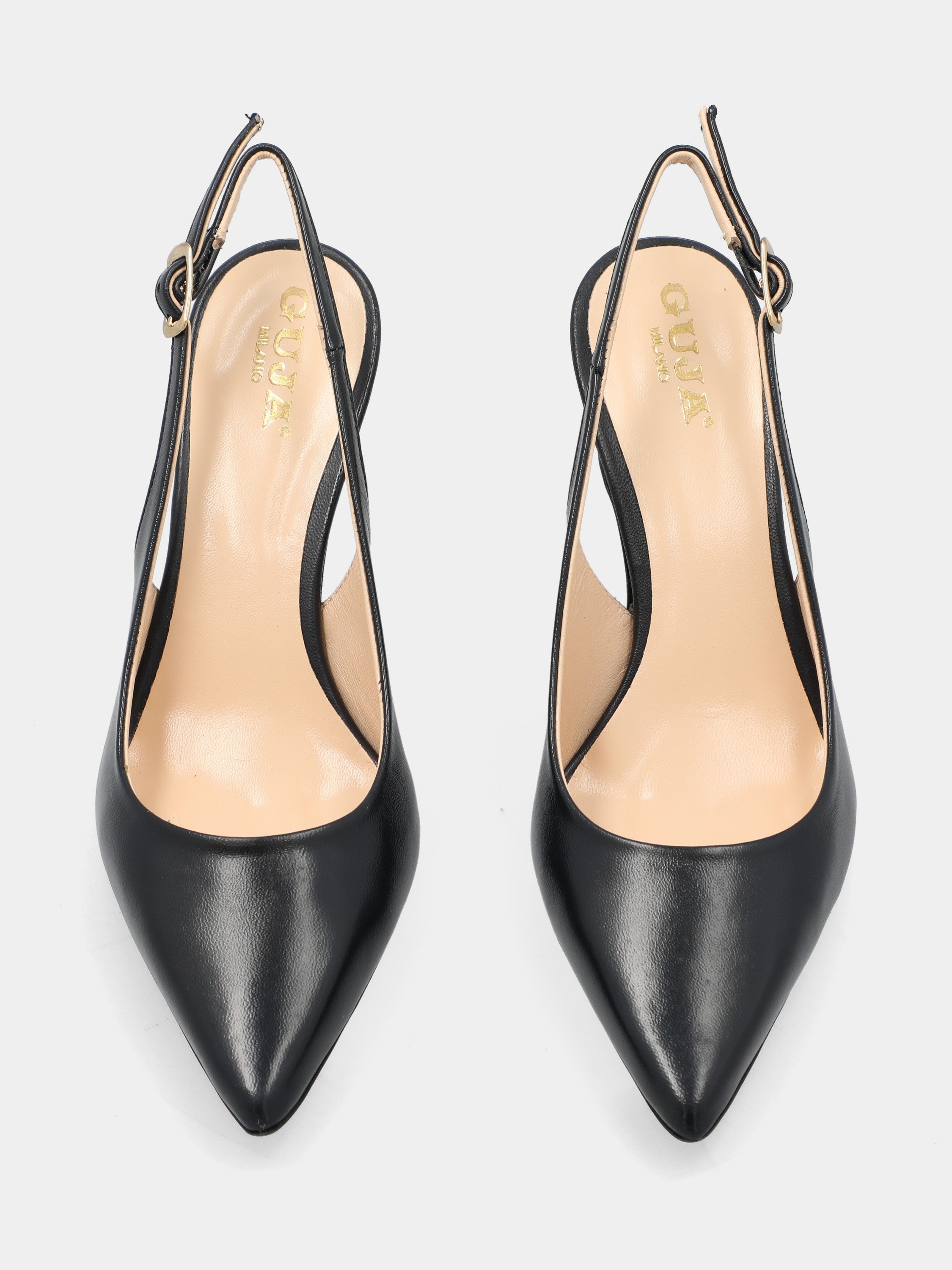 Slingback aus blauem Nappaleder mit spitzer Spitze und Pfennigabsatz