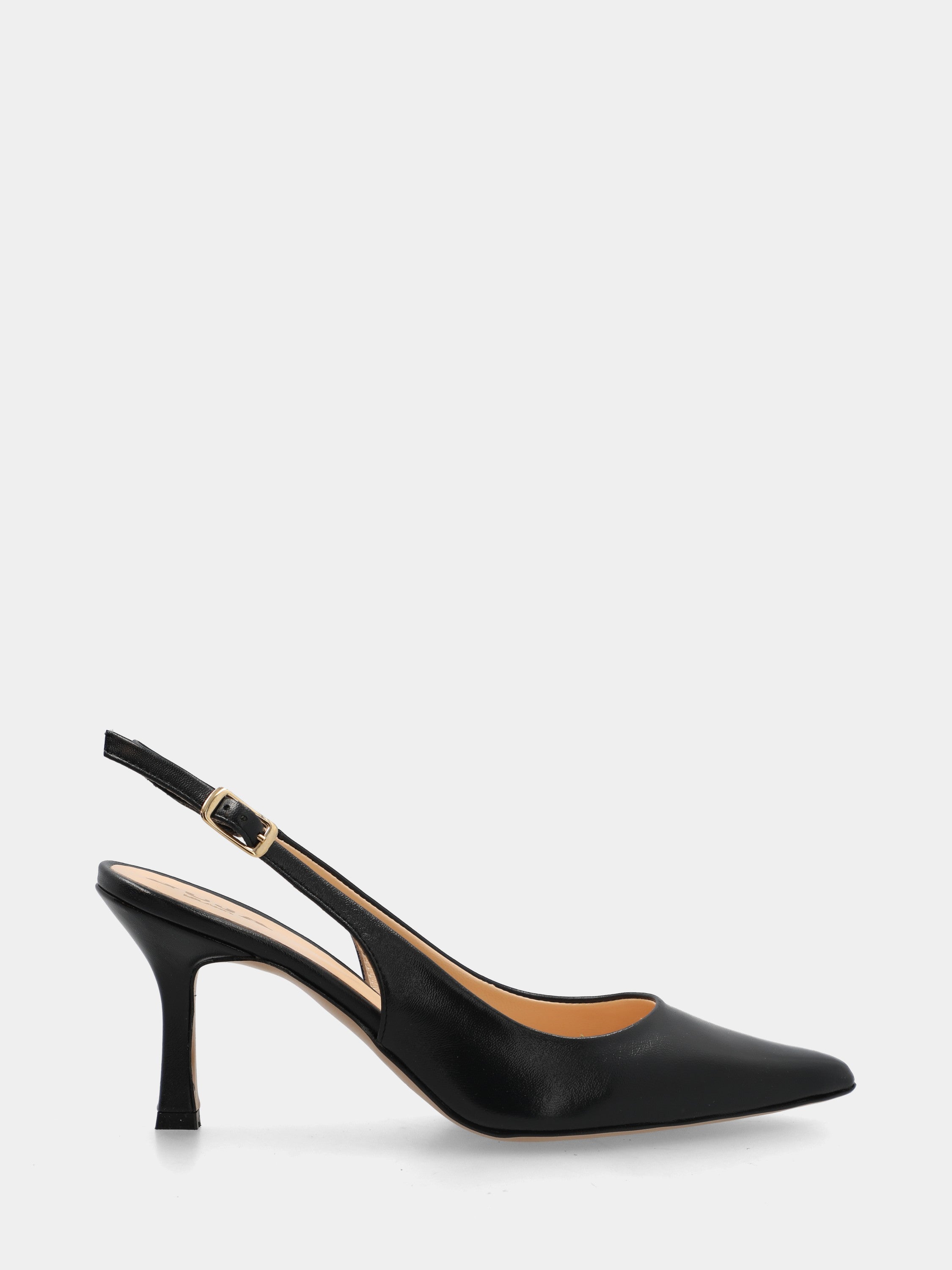 Slingback aus blauem Nappaleder mit spitzer Spitze und Pfennigabsatz