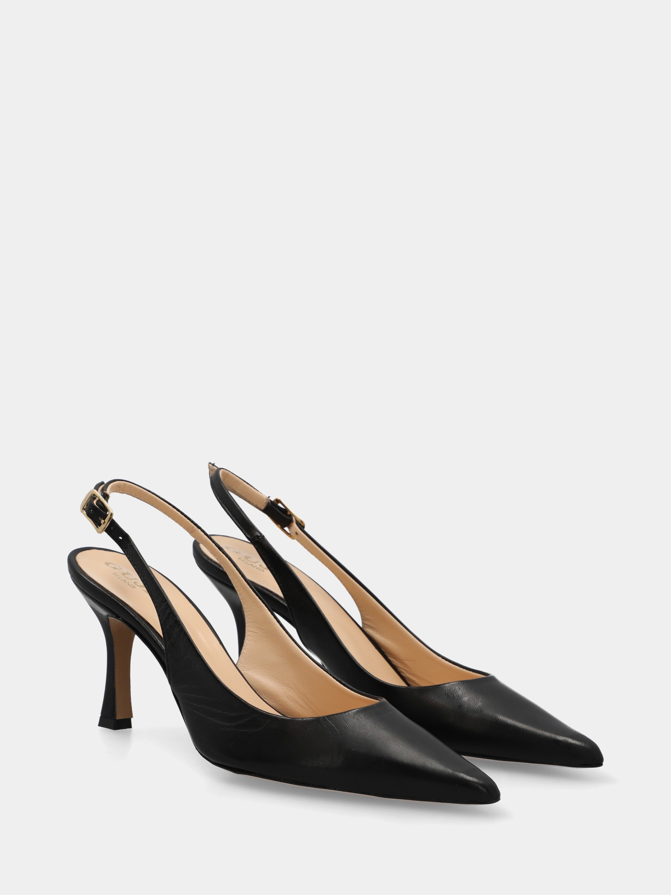 Slingback in nappa nera con tacco a coda
