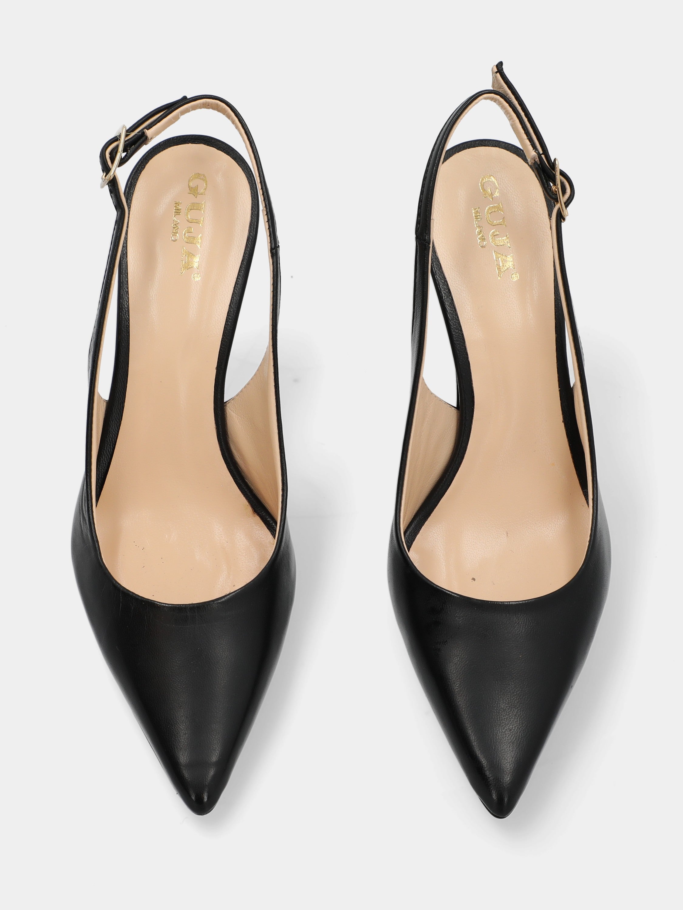 Slingback in nappa nera con tacco a coda