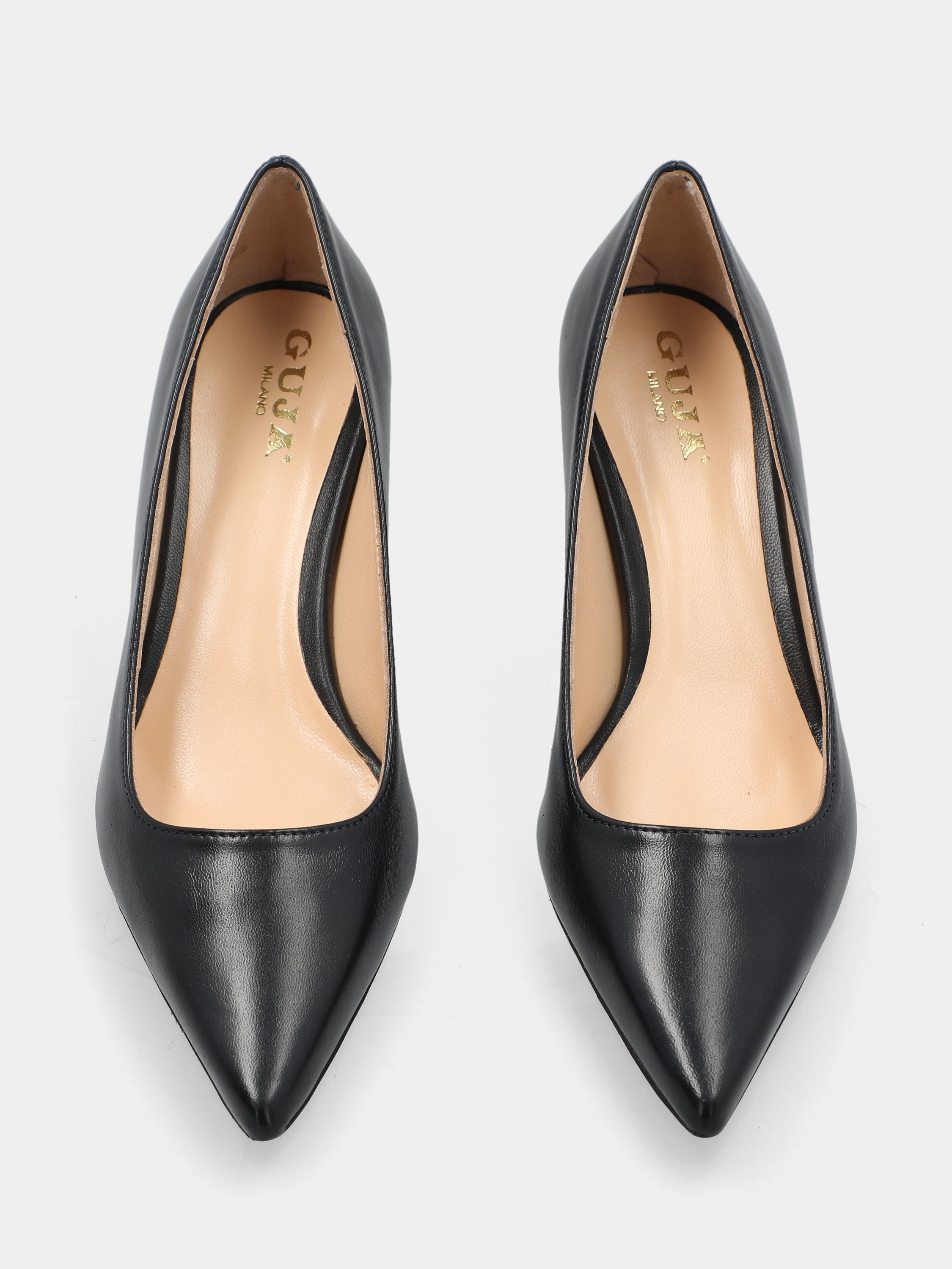 Blaue Nappaleder-Pumps mit Pfennigabsatz und spitzer Schuhspitze