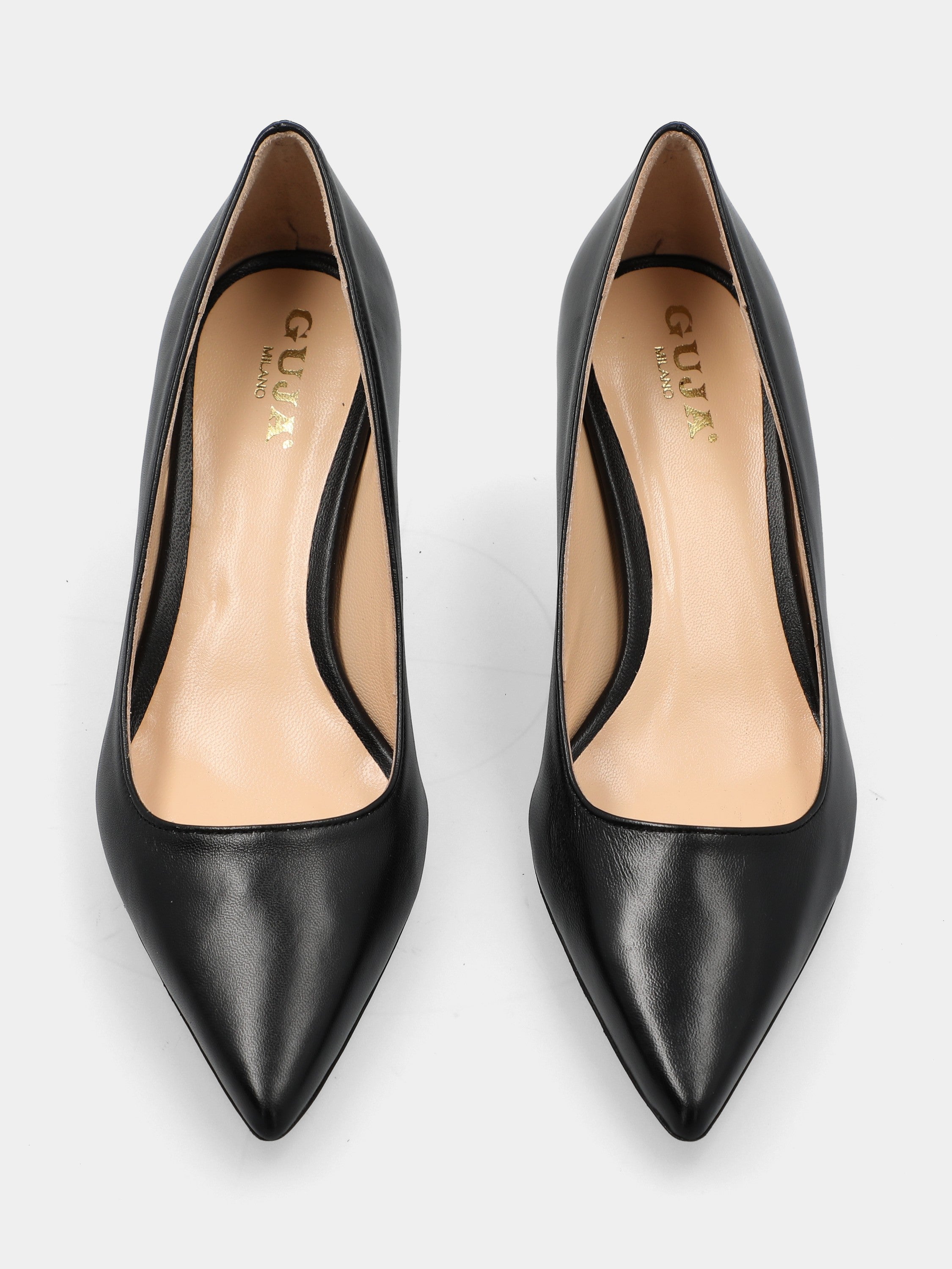 Black nappa pumps with stiletto heel and pointed toe