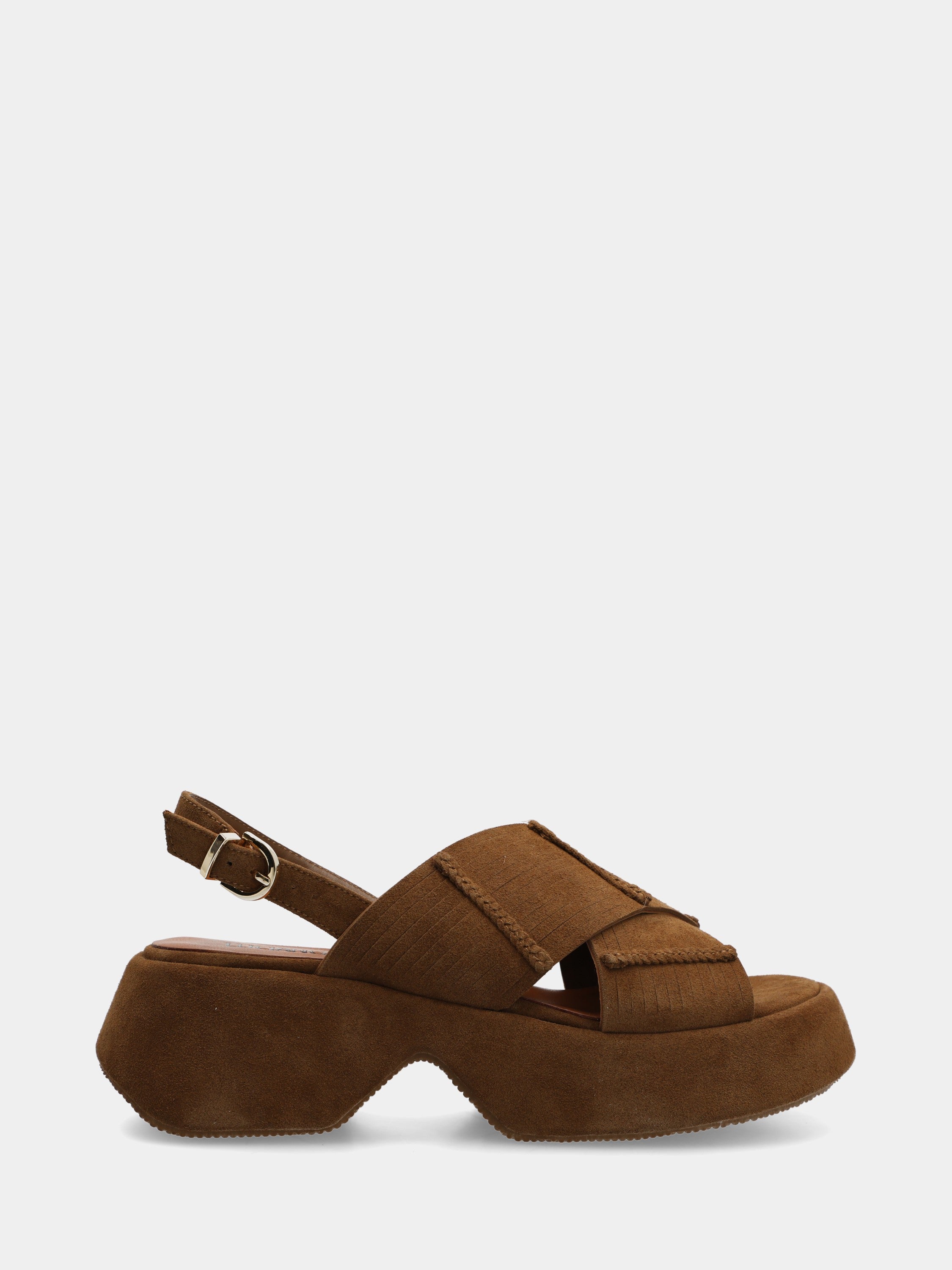 Sandalo in velour cuoio su platform con fettucce