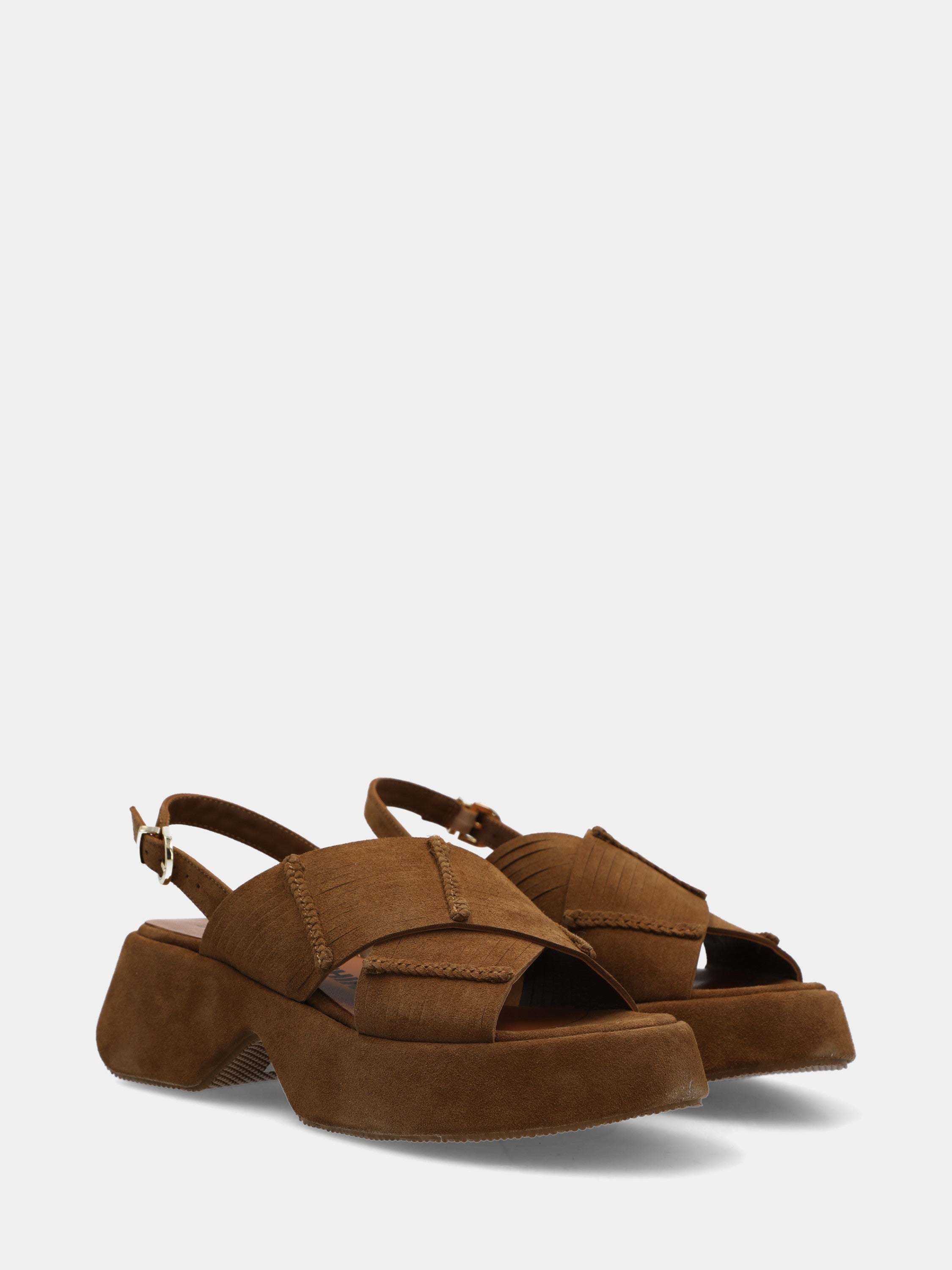 Sandalo in velour cuoio su platform con fettucce