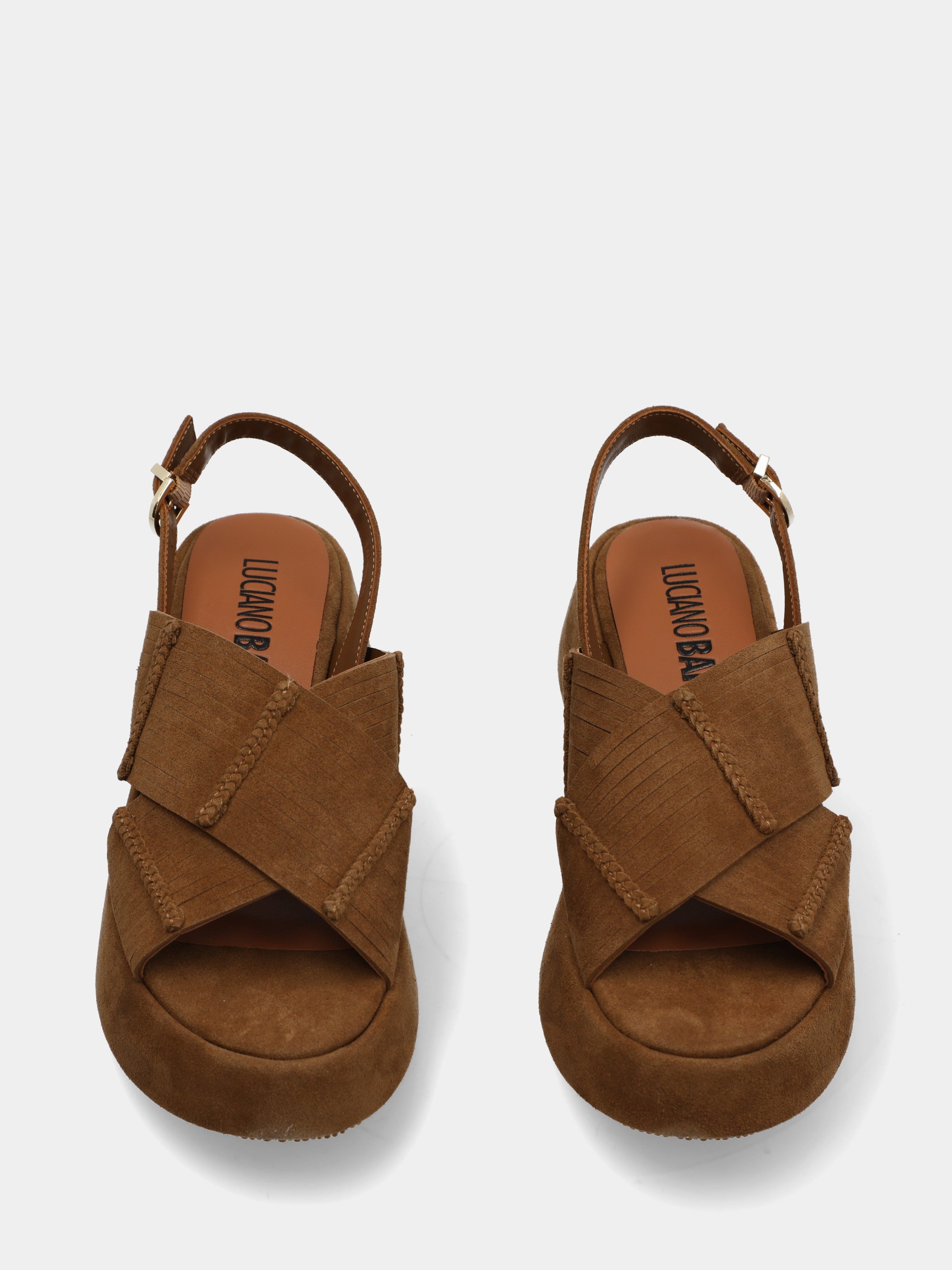 Sandalo in velour cuoio su platform con fettucce