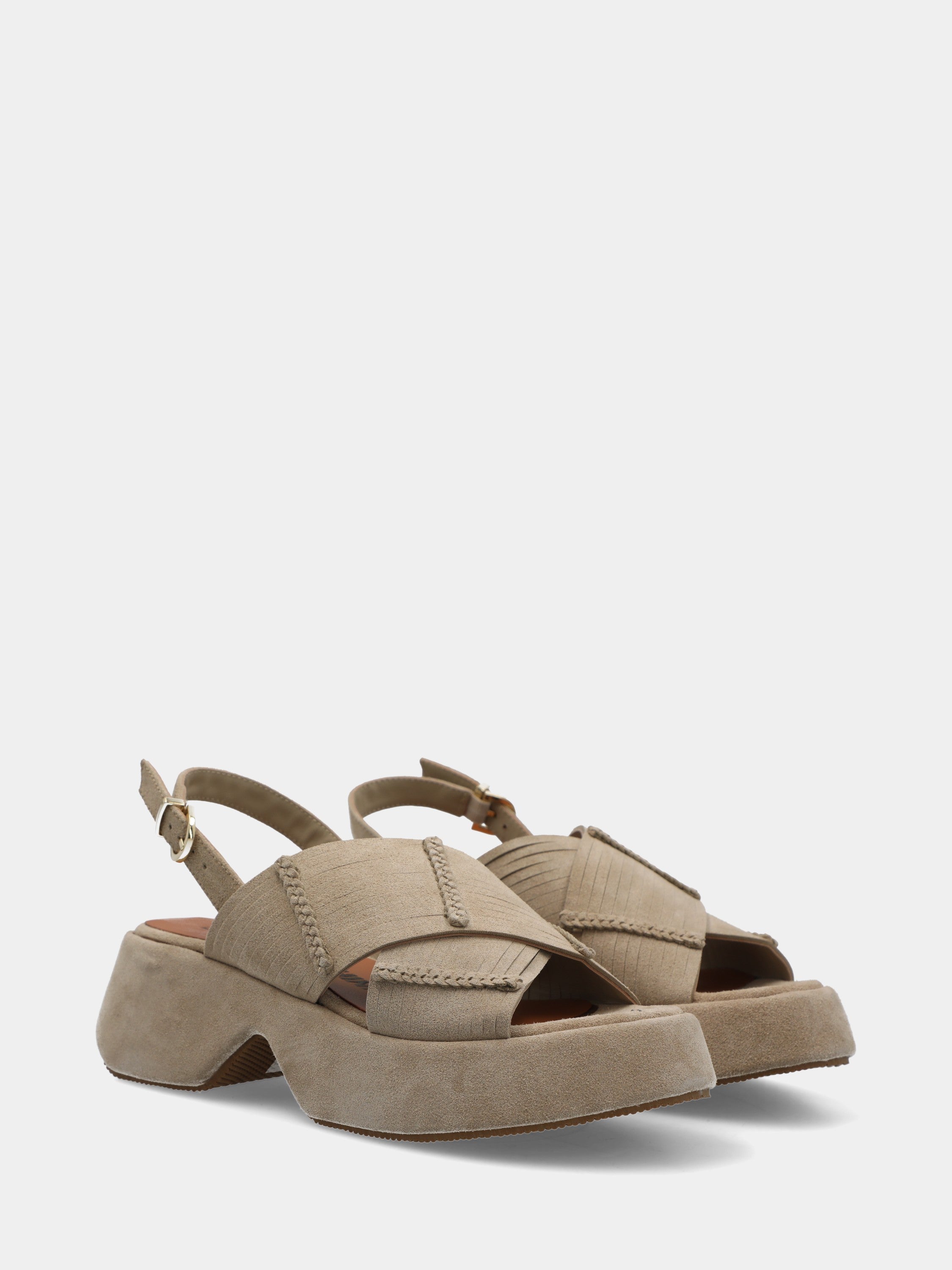 Sandalo in velour beige su platform con fettucce