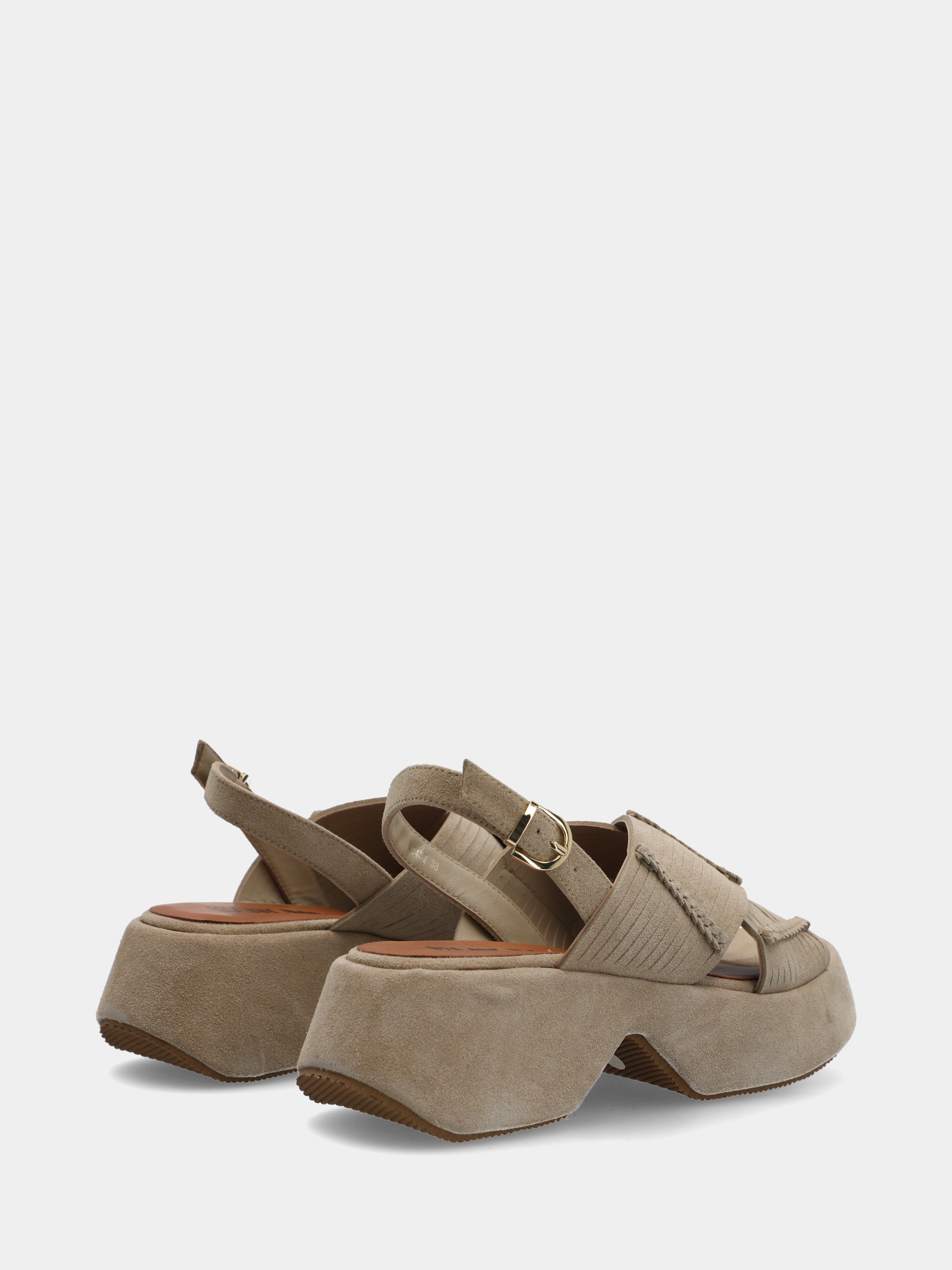 Sandalo in velour beige su platform con fettucce