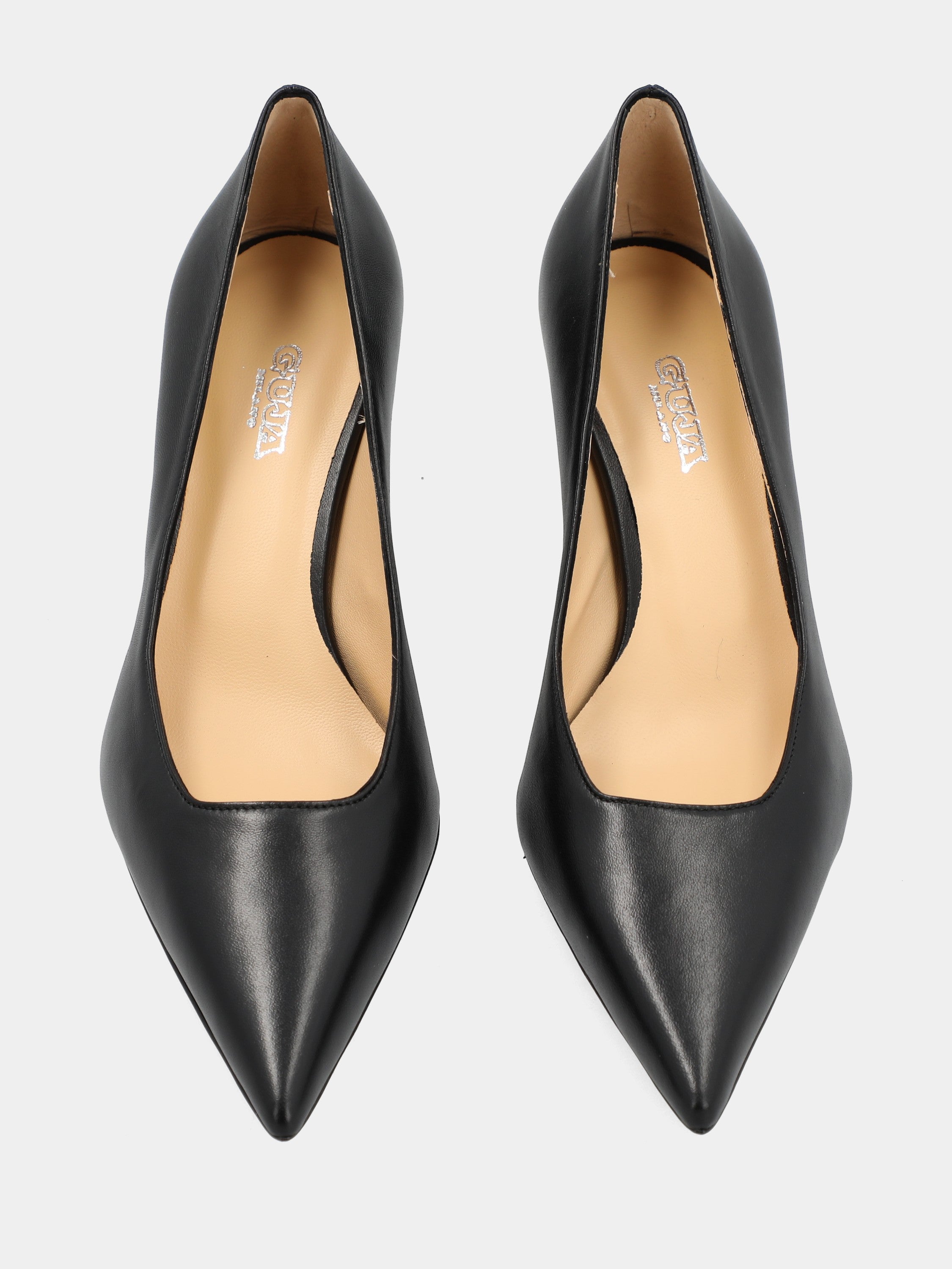 Black nappa pumps with 55mm tail heel and cup heel