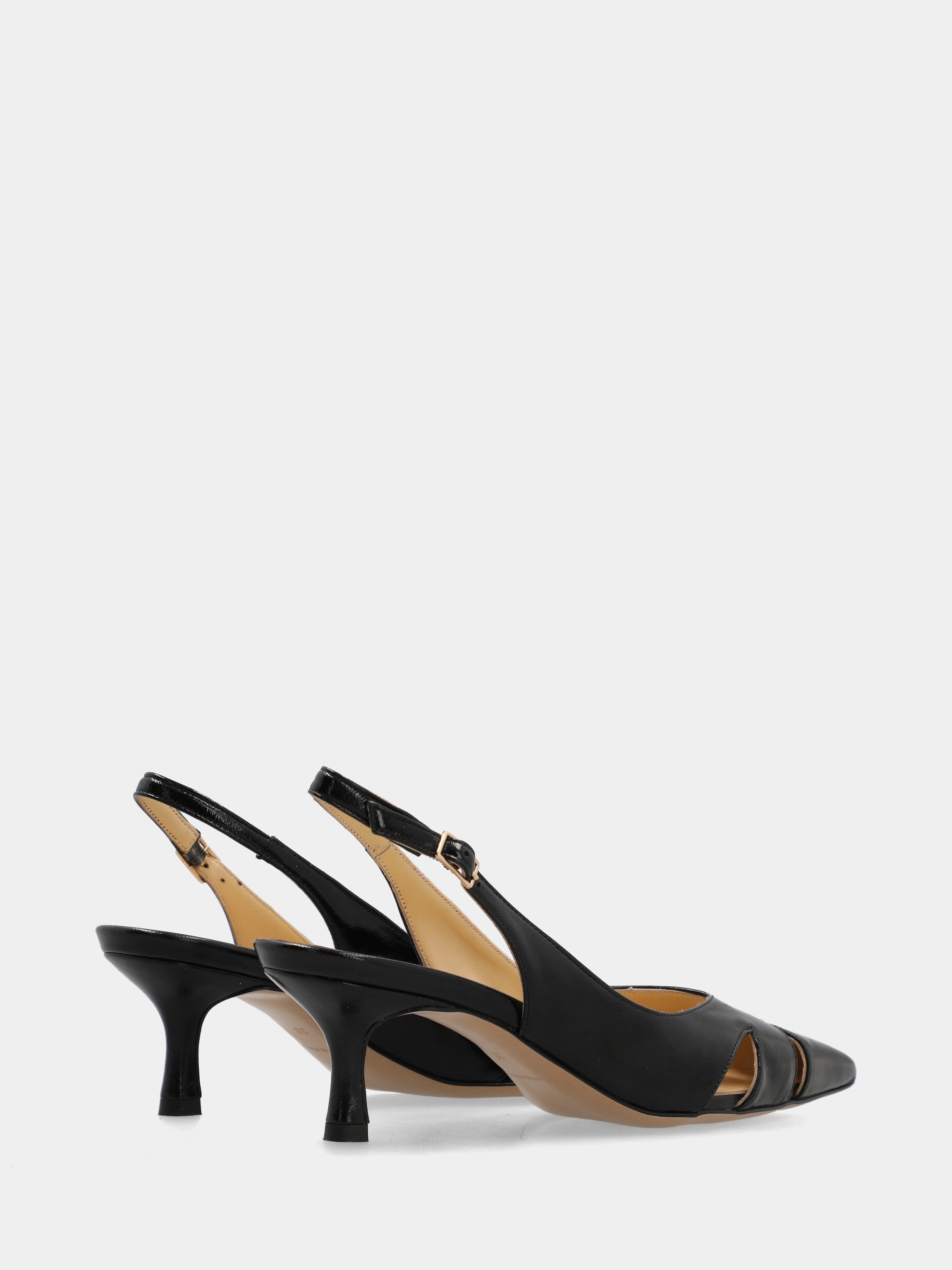 Slingback in verlux nero con tacco a calice 55mm a coda