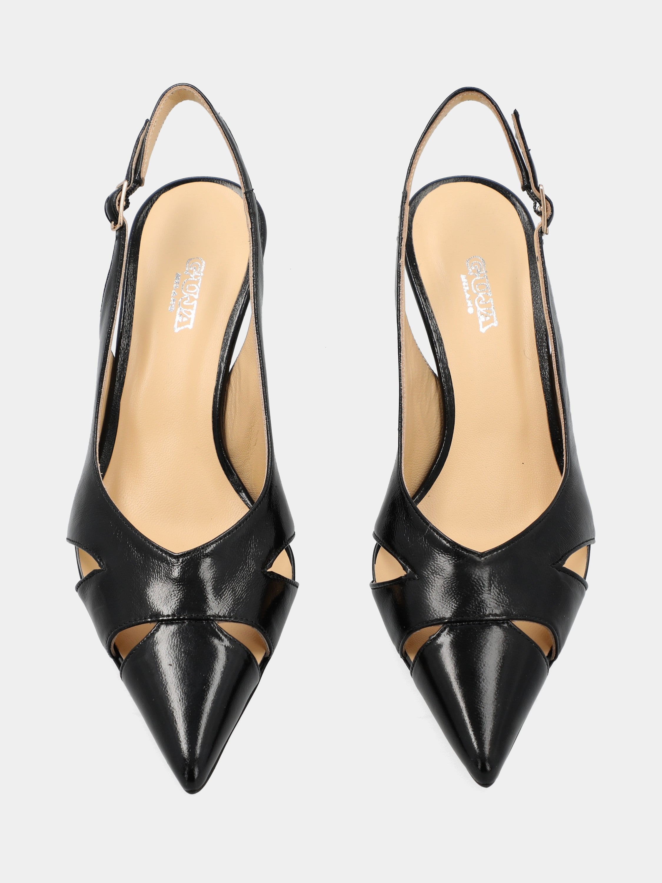 Slingback in verlux nero con tacco a calice 55mm a coda