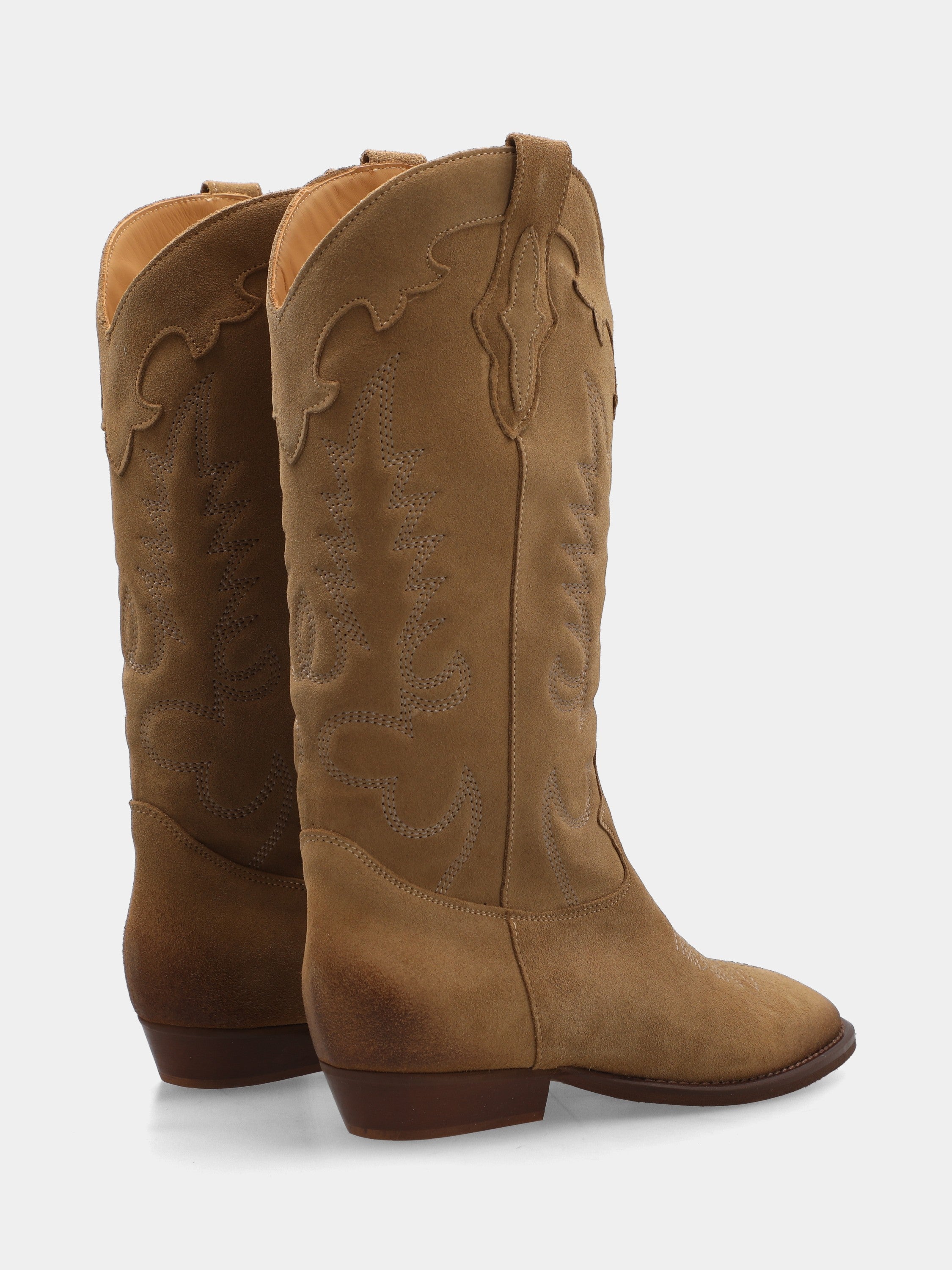 Bottes western en velours marron avec broderies et talon bas